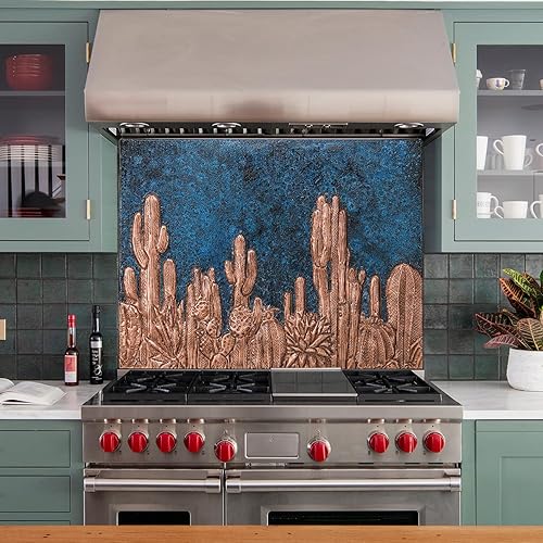 Miniatura 4 de Kitchen Backsplash, Southwestern Symbol Cactus Copper Backsplash, Custom Copper Backsplash Panel, Handmade Copper Backsplash Tile, Indoor Outdoor