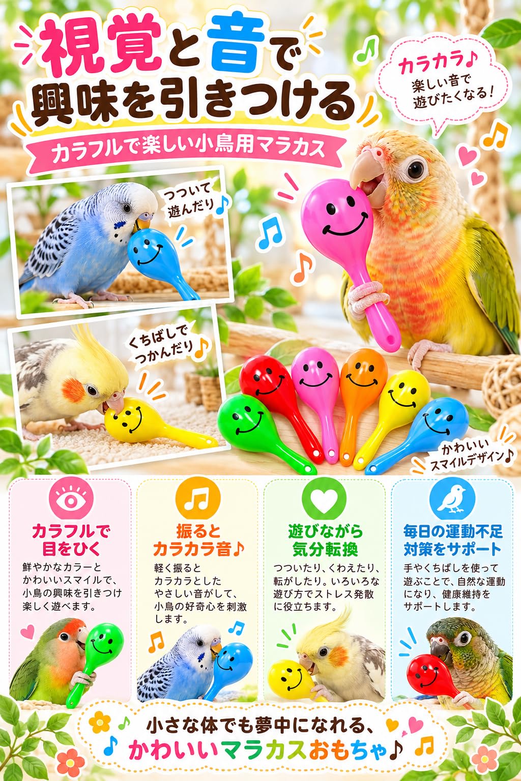 Amazon | DENGUJD インコ用マラカス 8個セット 鳥おもちゃ 小鳥用