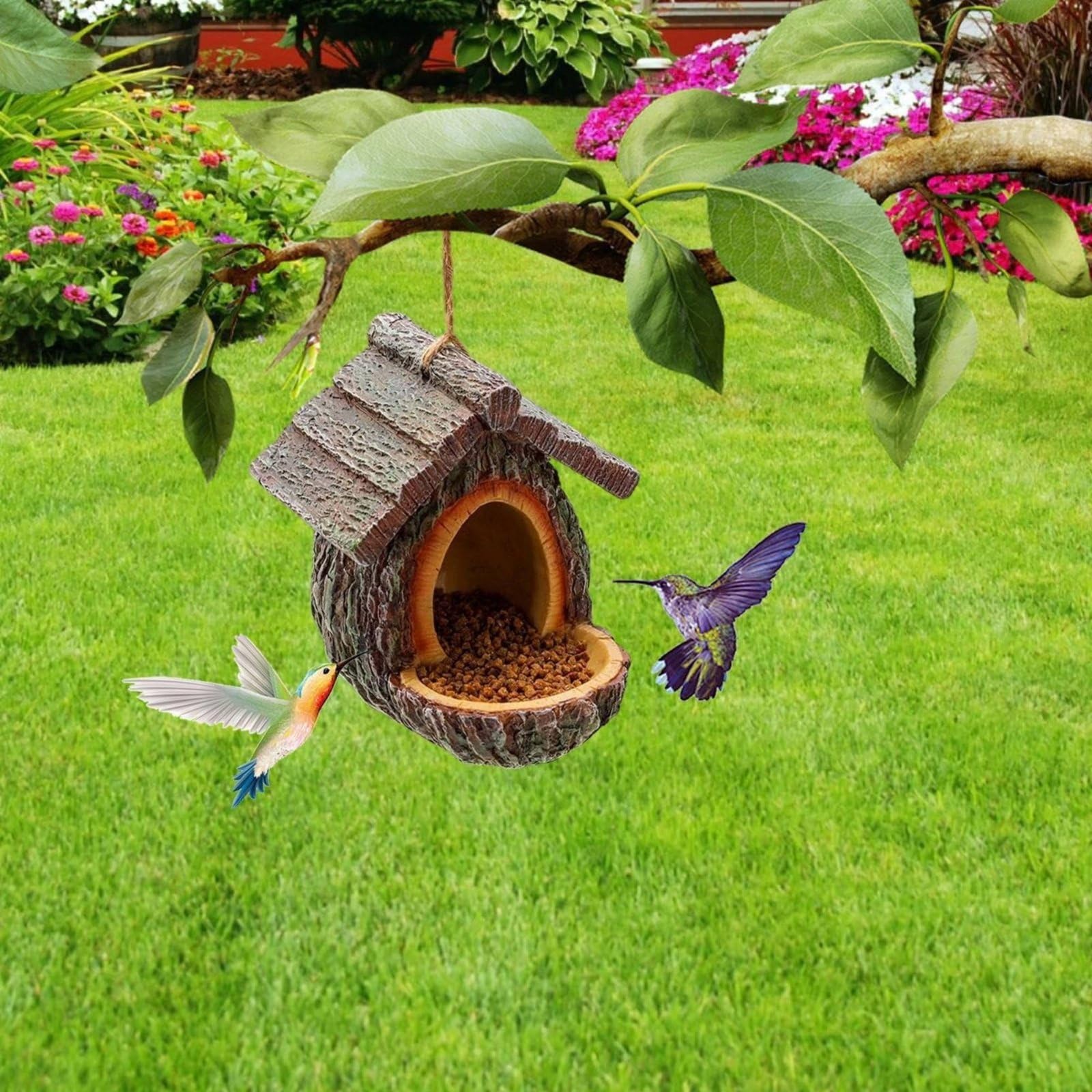 Baoblaze Mangiatoia per Uccelli in Resina Mangiatoia Tronco Distributore Sospeso Accessorio per Esterno Decorazione Giardino Resistente Agli Agenti Atmosferici Adatta per Giardino Patio Cortile
