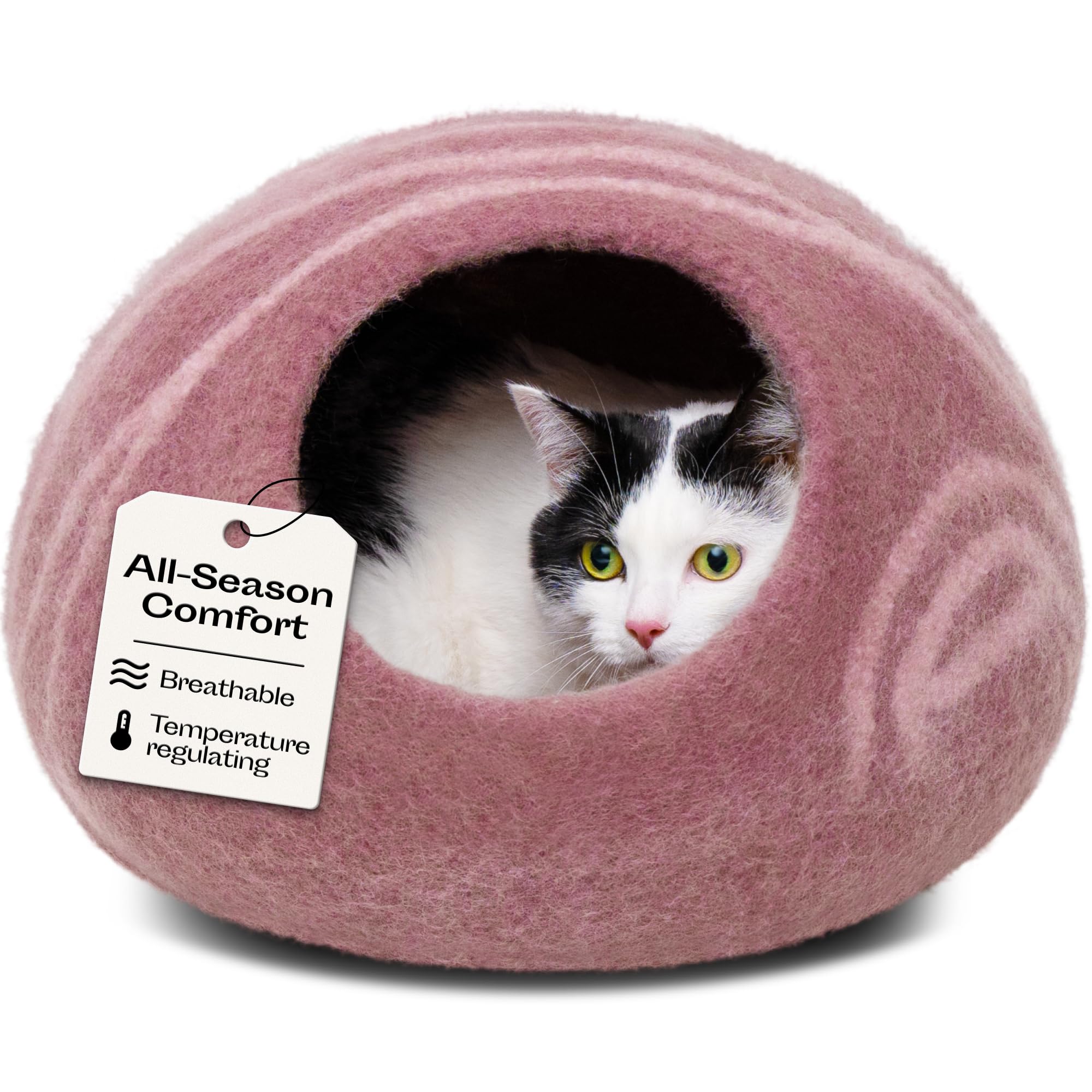 MEOWFIA Cat Cave – Premium Felt Cat Bed for Indoor Cats, Handmade Merino Wool (Rose Gold, Large)
