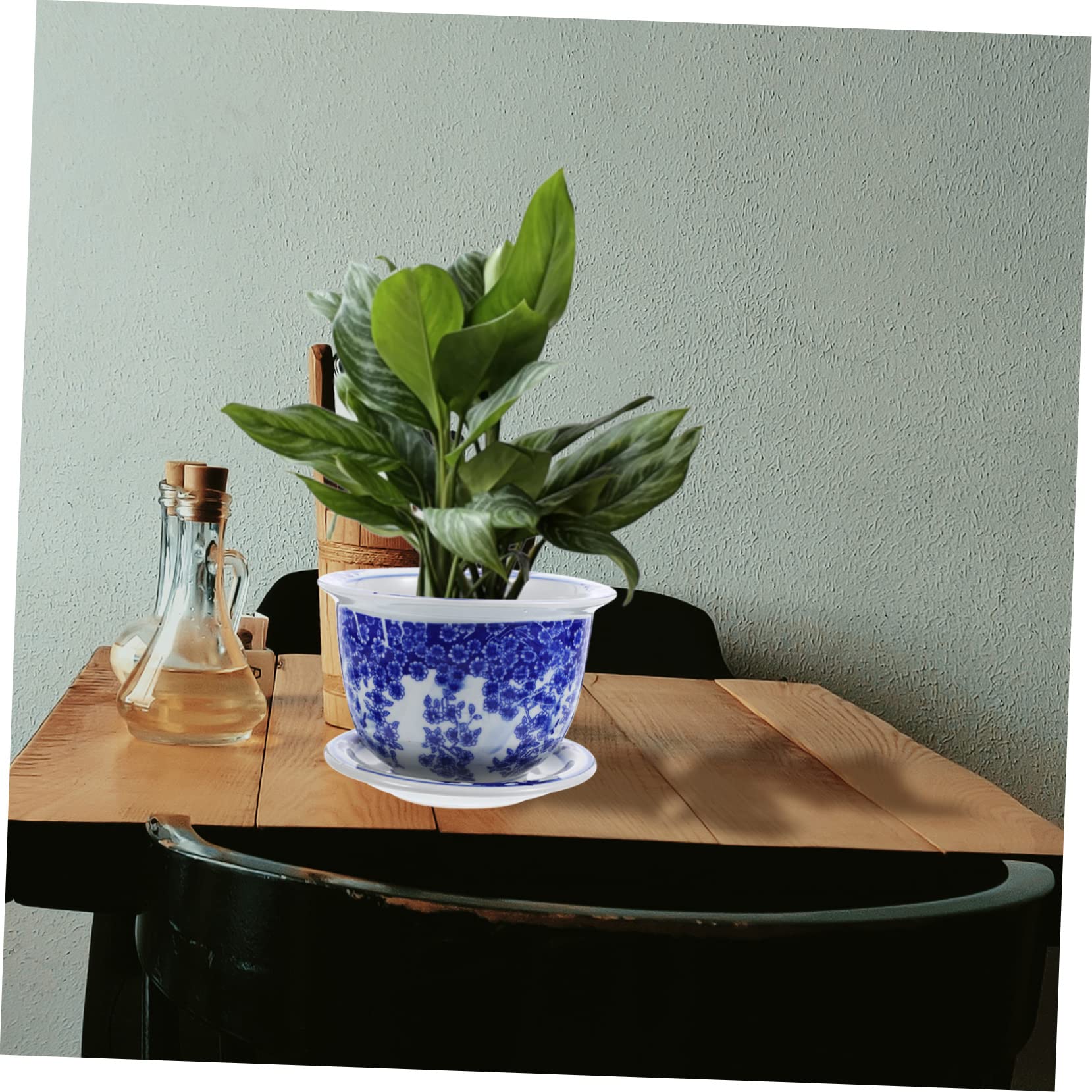VANZACK Doniczki Bonsai Ceramiczna Doniczka Z Tacką Na Rośliny Doniczkowe Dekoracyjna Doniczka Z Otworem Drenażowym Do Domowego Biura