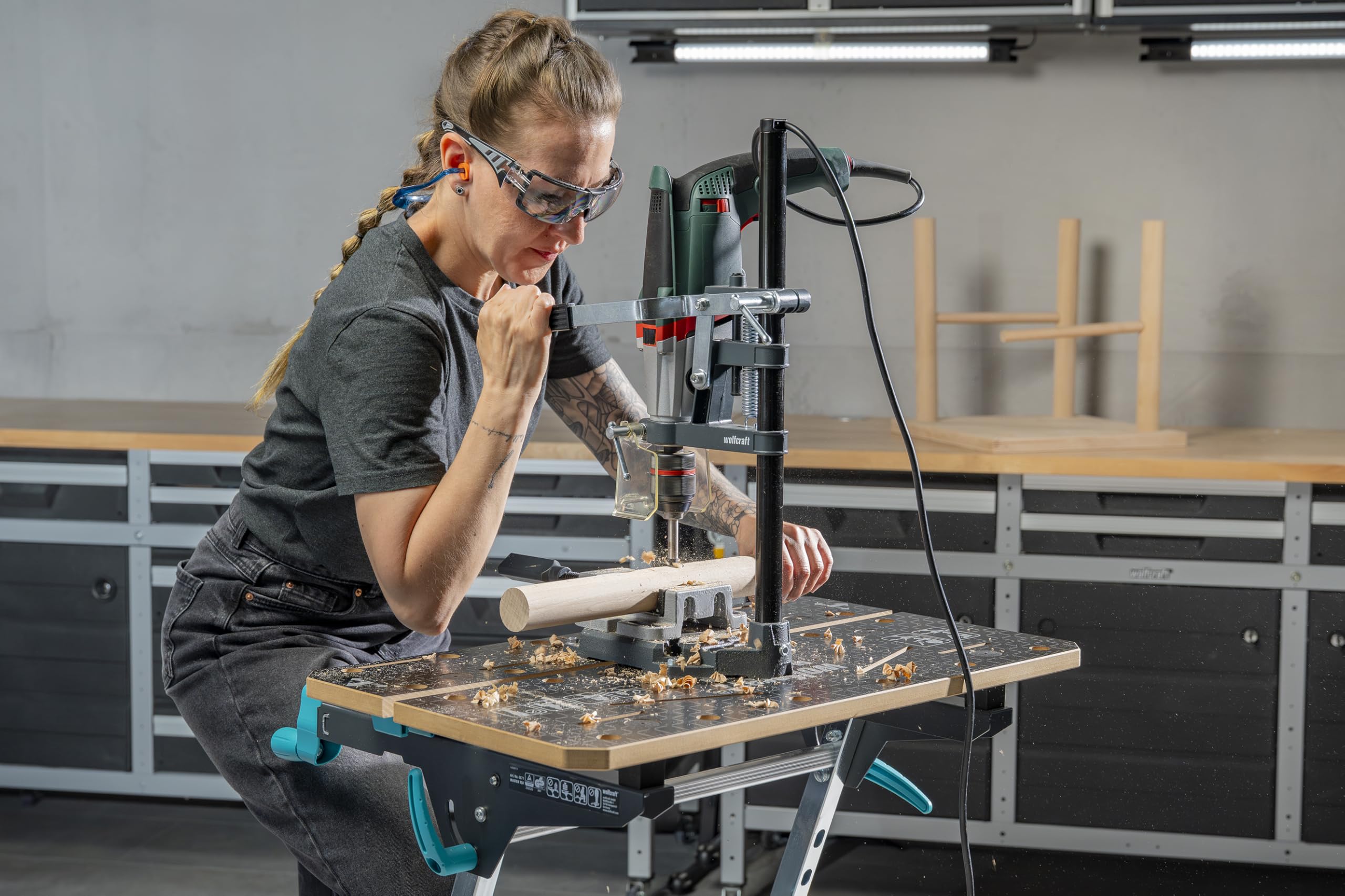 wolfcraft Colonna per trapani SOLID, attacco Ø 43 mm, corsa 55 mm | Attacco Euronorm Ø 43 mm, Profondità di Foratura 112 mm, Corsa 55 mm, Colonna Ø 25 mm per Fori Controllati – 5027000