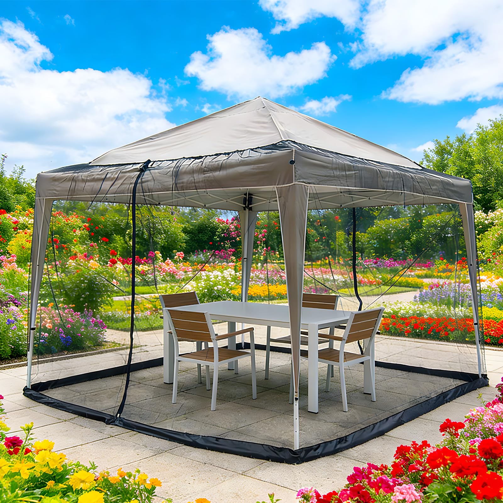 10 x 10ft Mosquito Netting for Patio Umbrella Canopy Outdoor, PP Nanocomposite Mosquito Net Screen 4-Panel Sidewall Gazebo Curtains, with 2 Zippers, Easy to Install, Shading Rate 30% (Black)