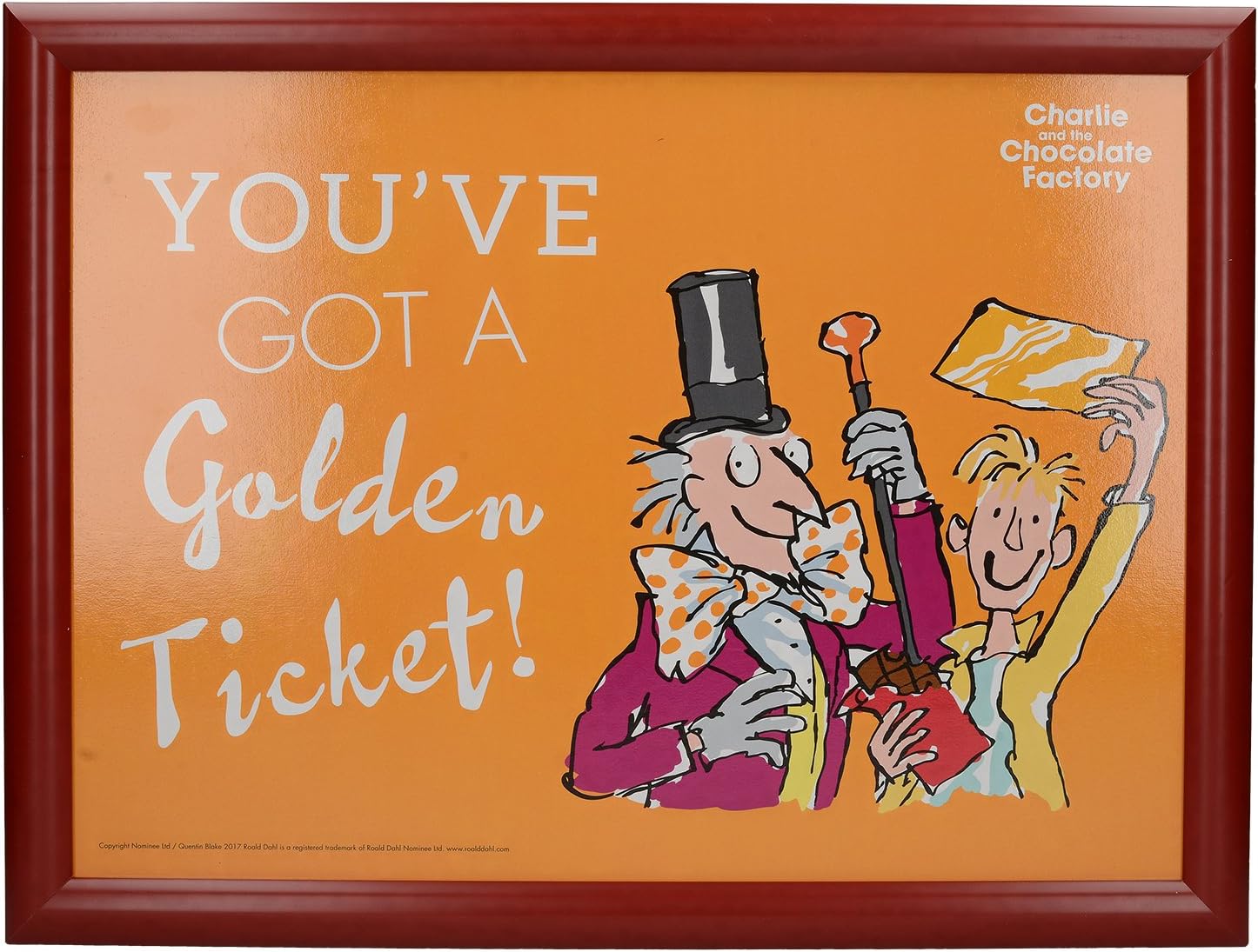 Creative Tops Roald Dahl Cushioned Bean Bag Lap Tray with Printed CHARLIE AND THE CHOCOLATE FACTORY Illustration, Wood, Gold/Red, 43.5 x 32.5 x 6.5 cm