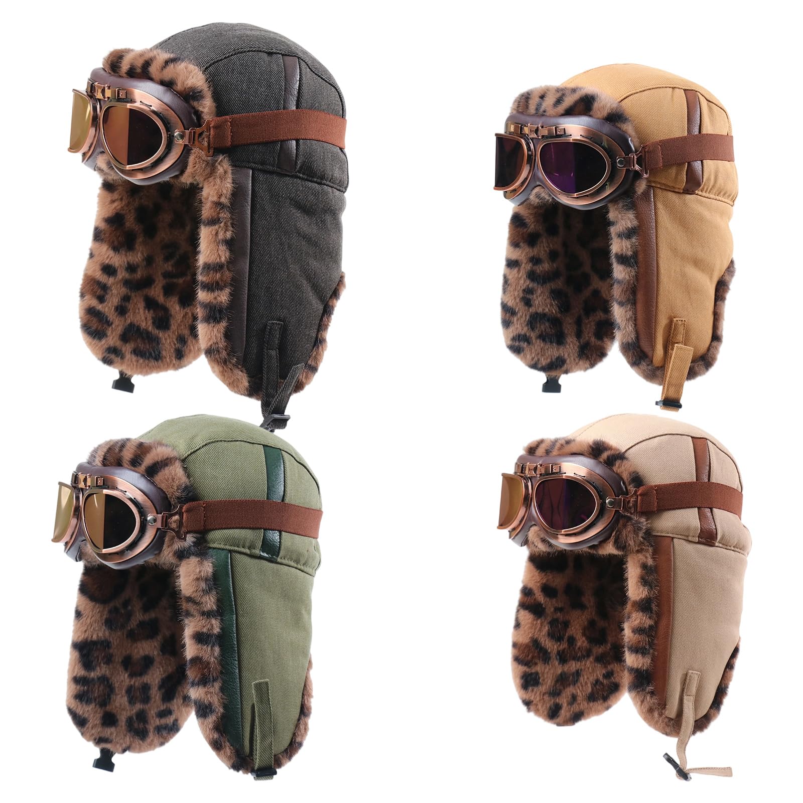 Cuffia invernale reversibile con motivo leopardo esterno in morbido tessuto regolabile per escursionismo campeggio attività invernale morbida pelliccia antivento