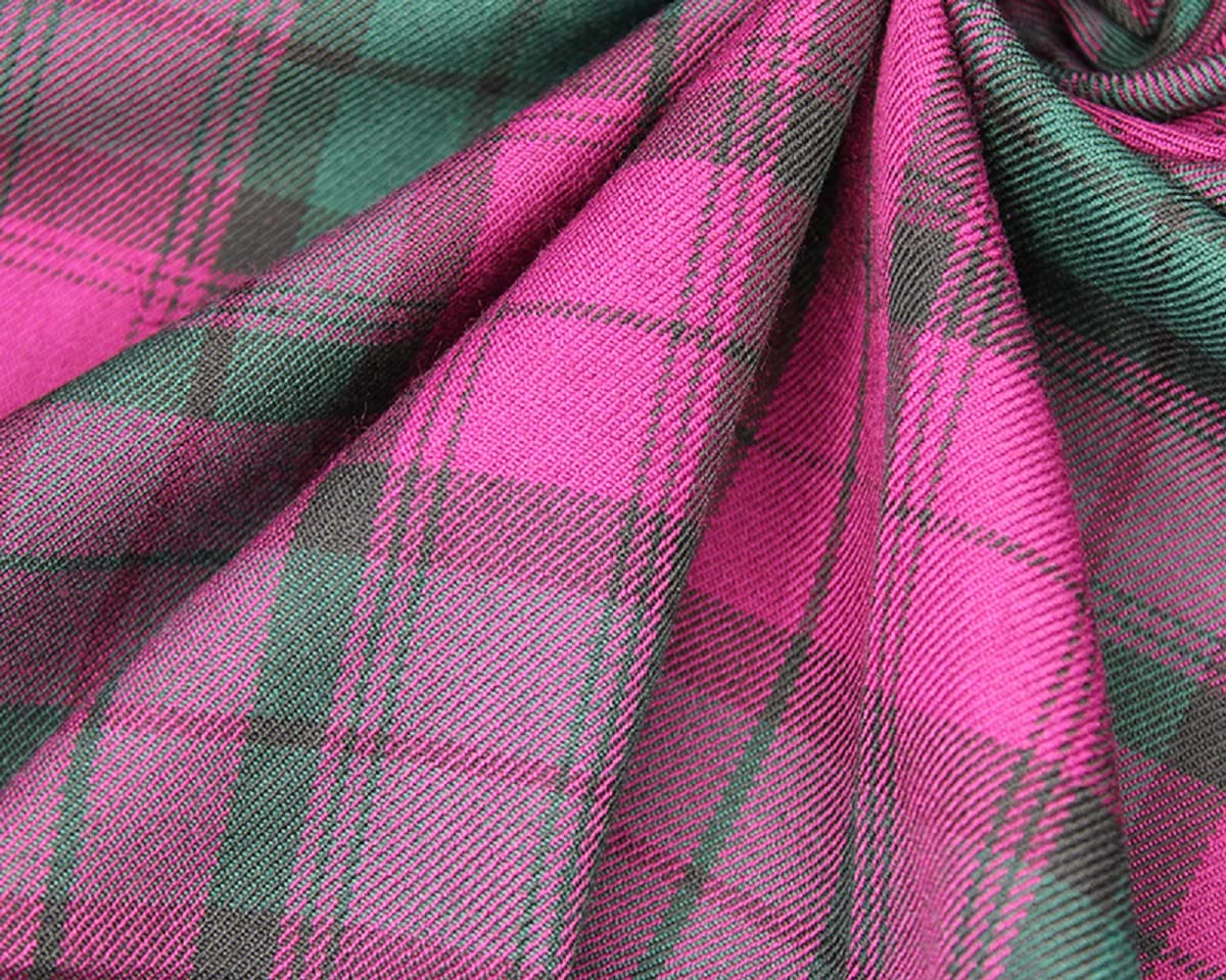 Glamour Secrets Pink Lindsey Tartan Fabric - Polyviscose Craft Fabric - Perfect For Clothing - 58" Wide - 147 Cm - Purple & Green Tartan Weight 219 Gsm (Pink Lindsey)