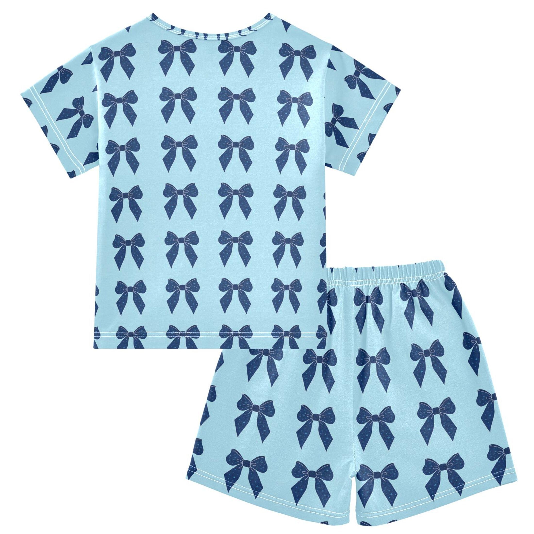 UMIRIKO Blue Bows Summer Short Sleeve Pajamas Sleepwear PJ Set B0404875