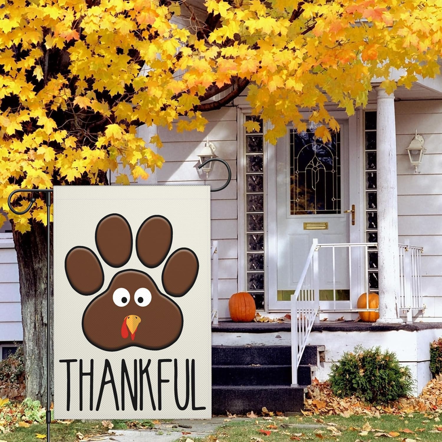 Thanksgiving Garden Flags for Outside 12x18 Inch Double Sided Thankful Turkey Dog Paw Yard Sign Garden Flags for Fall Outdoor Turkey Garden Flag Holiday Decorations - Image 6