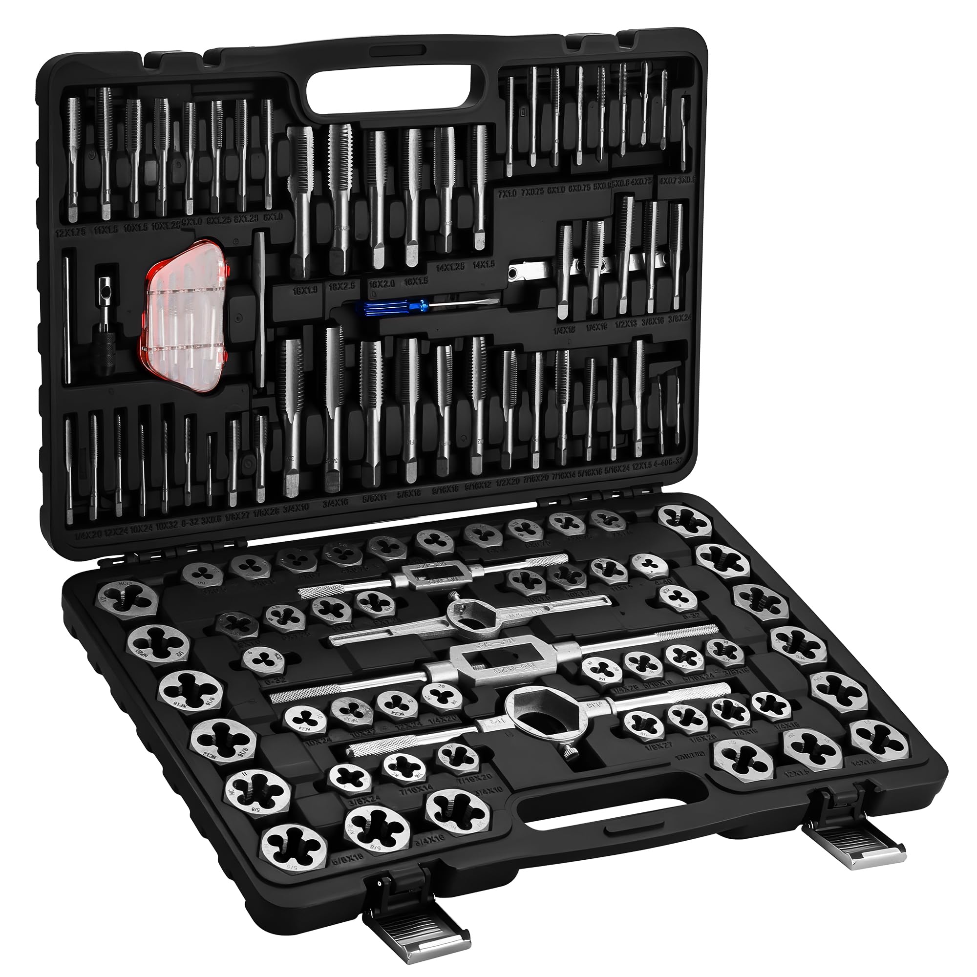 Anfrere 116 Piece Tap and Die Set, SAE and Metric Tap and Die Wrench Set, Professional Threading Tools for Cutting Male and Female Threads, with Storage Case-image-30