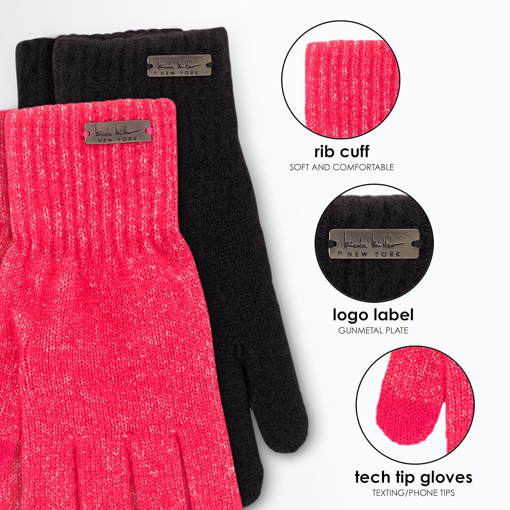 Nicole Miller Women Pack of 2 Winter Beanie Hats Soft & Warm Nicole Miller Women Pack of 2 Winter Beanie Hats Soft & Warm