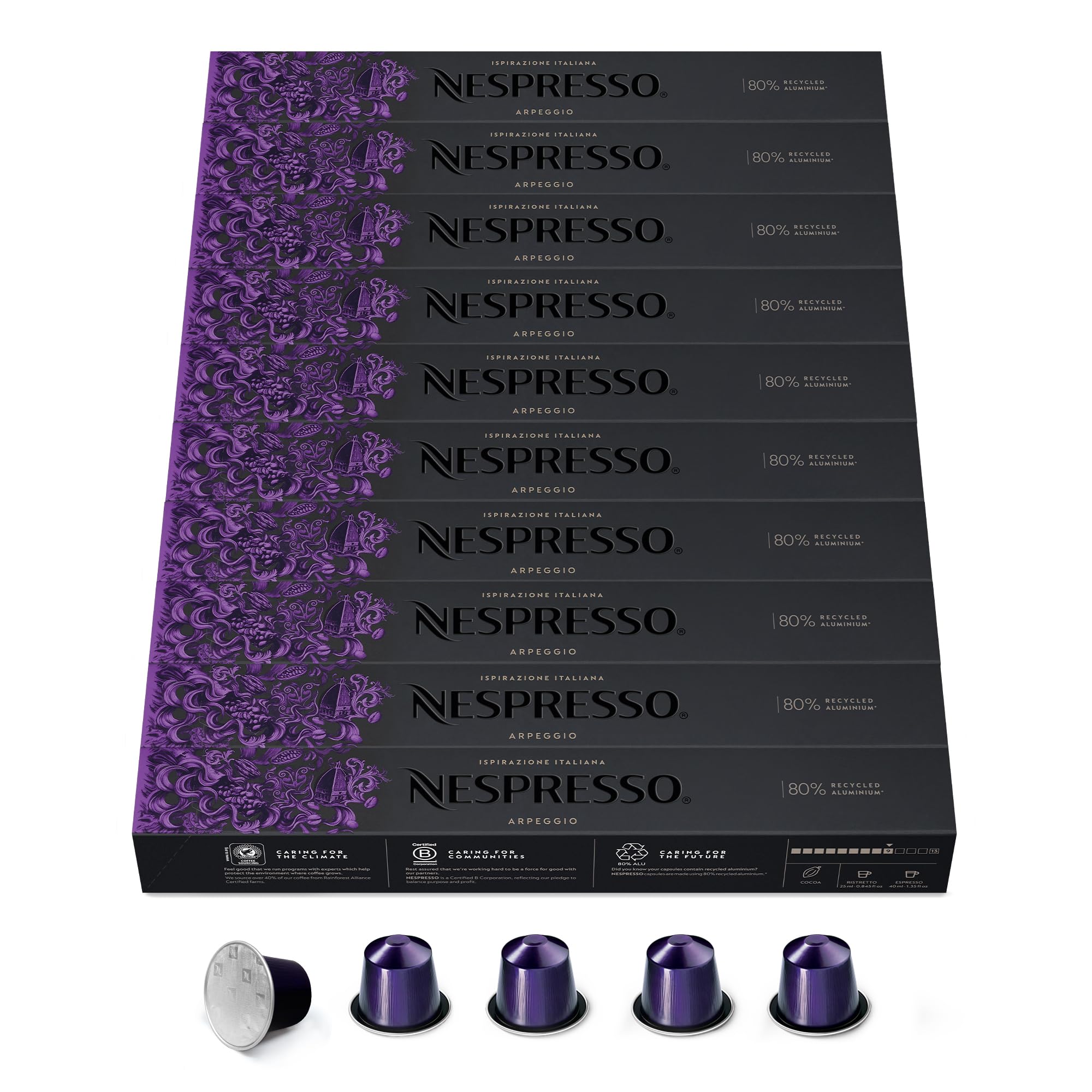 NESPRESSO ORIGINAL Arpeggio 100 Kaffeekapseln | Arabica & Robusta Kaffee, Dunkle Röstung, Intensität 9, Ideal für Espresso