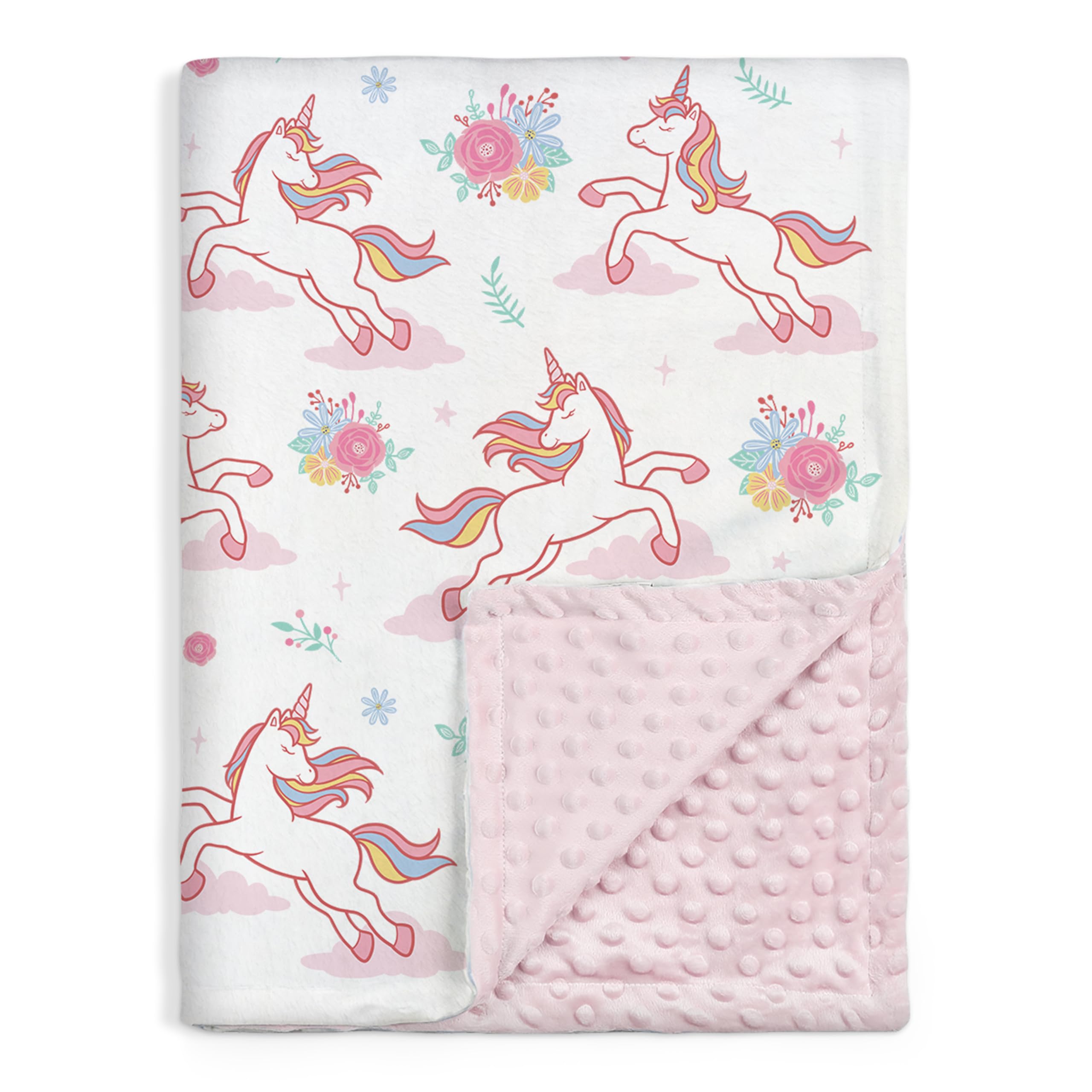 SANDJEST Unicorn Kid Blankets for Girls 30 x 40 - Throw Minky Blanket with Double Layer Dotted Backing - Gifts for Birthday