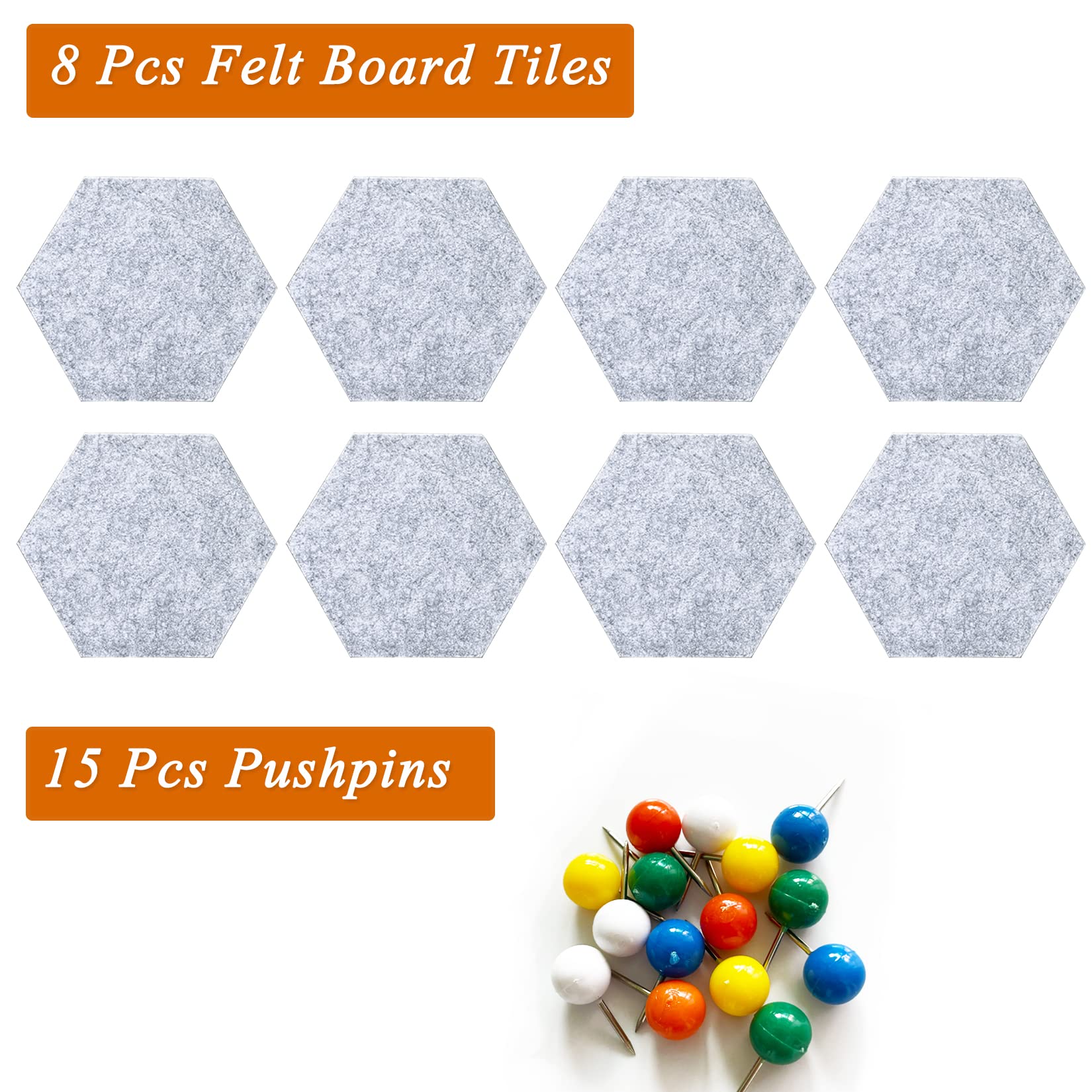 Lot De 8 Panneaux Hexagonaux En Feutre Autocollant - 25x21 Cm - Pour Tableau D'affichage Mural Déco - 10