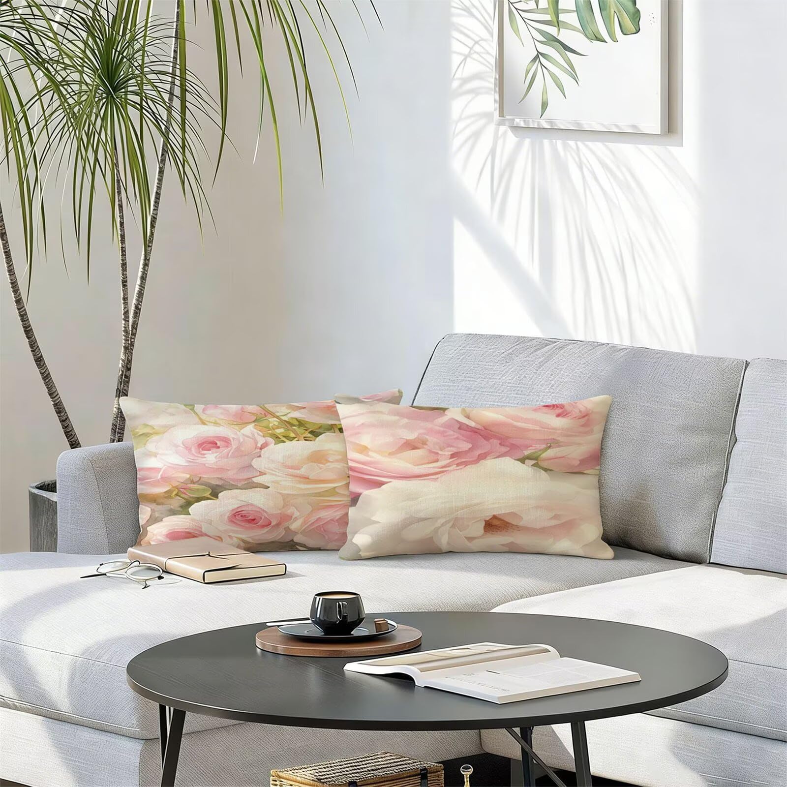 Générique Housse Coussin Exterieur Impermeable 30x50cm Rose Décoratif Taie d'oreiller Decoration Flower Housse de Coussin Exterieur Impermeable pour Salon de Jardin Lot 2. T-4565