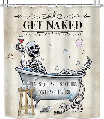 Miniatura 6 de Cortina de ducha divertida de esqueleto de calavera de Halloween, 60 pulgadas de ancho x 72 pulgadas de alto, gótica, espeluznante, única y fresca