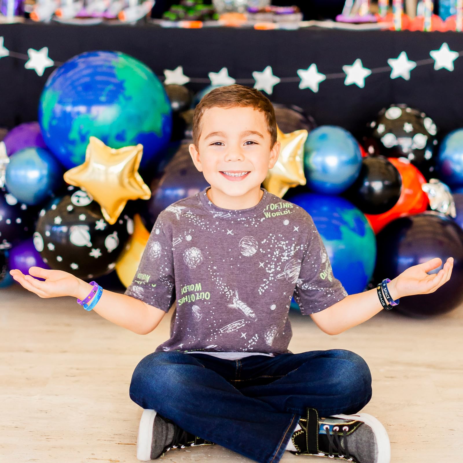 36 Piece Space Theme Silicone Bracelets - Galaxy Solar System Party Favors