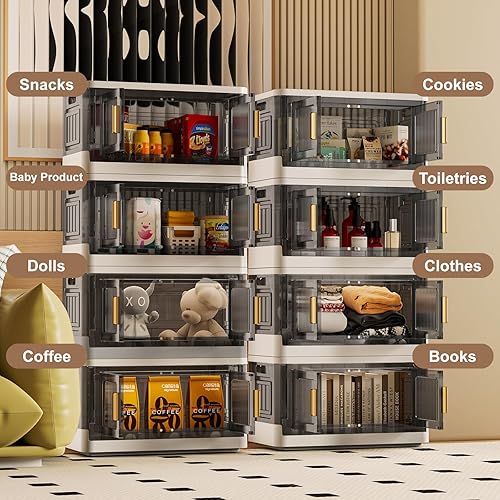 Miniatura 6 de ocharzy Contenedores de almacenamiento plegables con puertas, contenedores de almacenamiento apilables de 8.5 galones con tapas, 1 paquete de