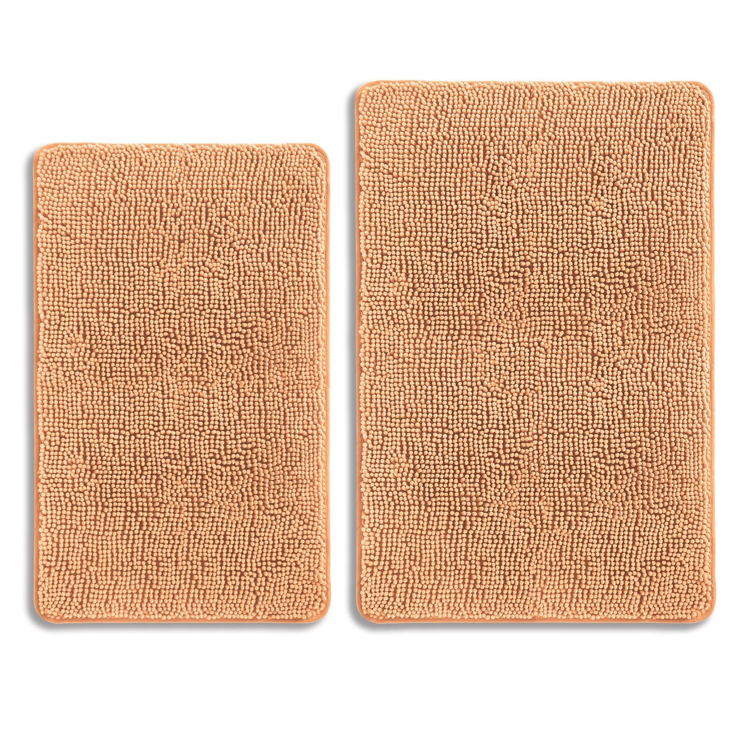 PureSwan Peach Bathroom Rugs Sets 2 Piece – Absorbent and Washable Bath Mat, Non-Slip, Thick Soft Chenille Bath Rugs for Bathroom Floor, Shower, Sink - 20" x 32"+24" x 36"