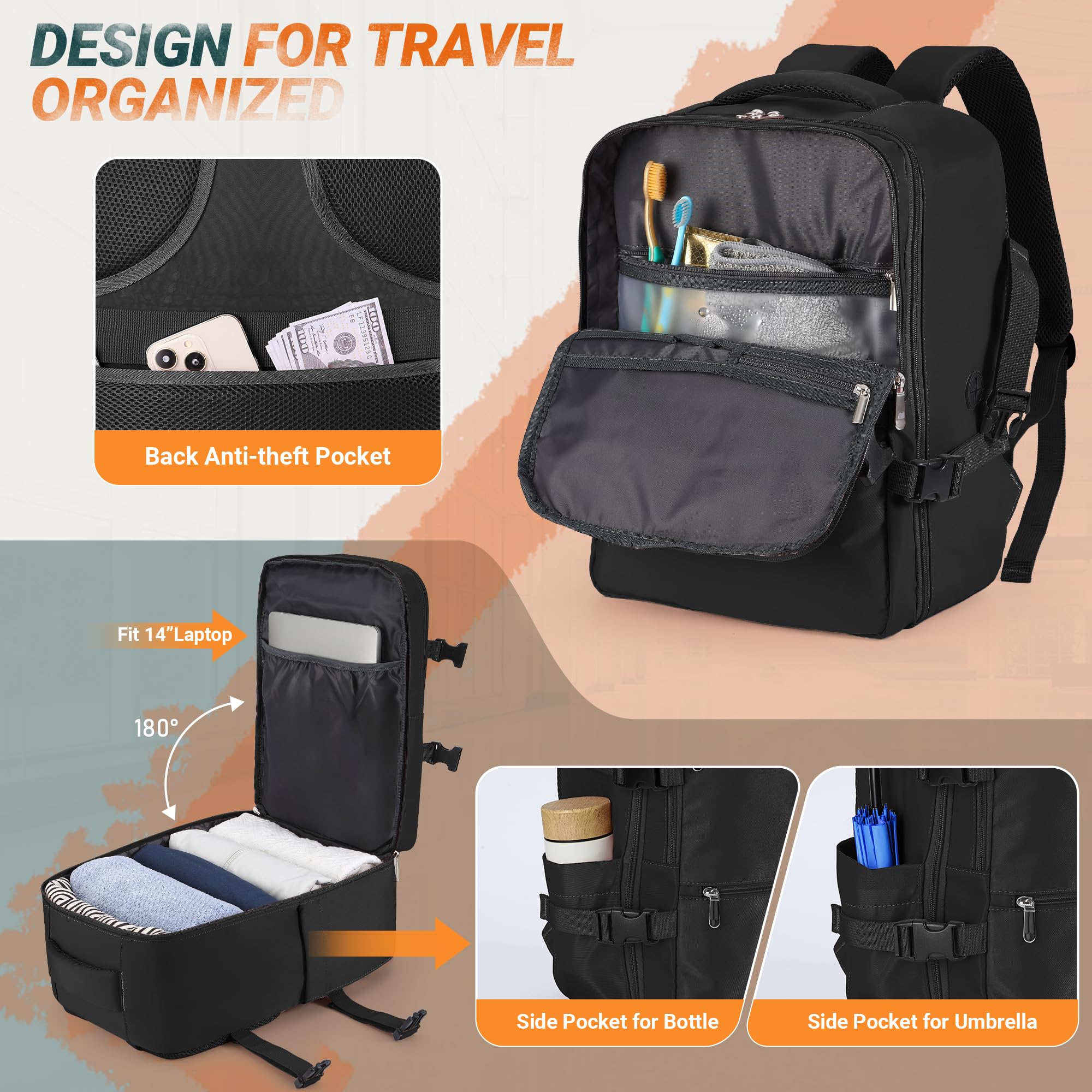 xlodea Sac a Dos Bagage Cabine 45x36x20 pour Easyjet Sac de Voyage Cabine Avion Bagage à Main Sac à Dos Imperméable Sac de Sport Femme Homme