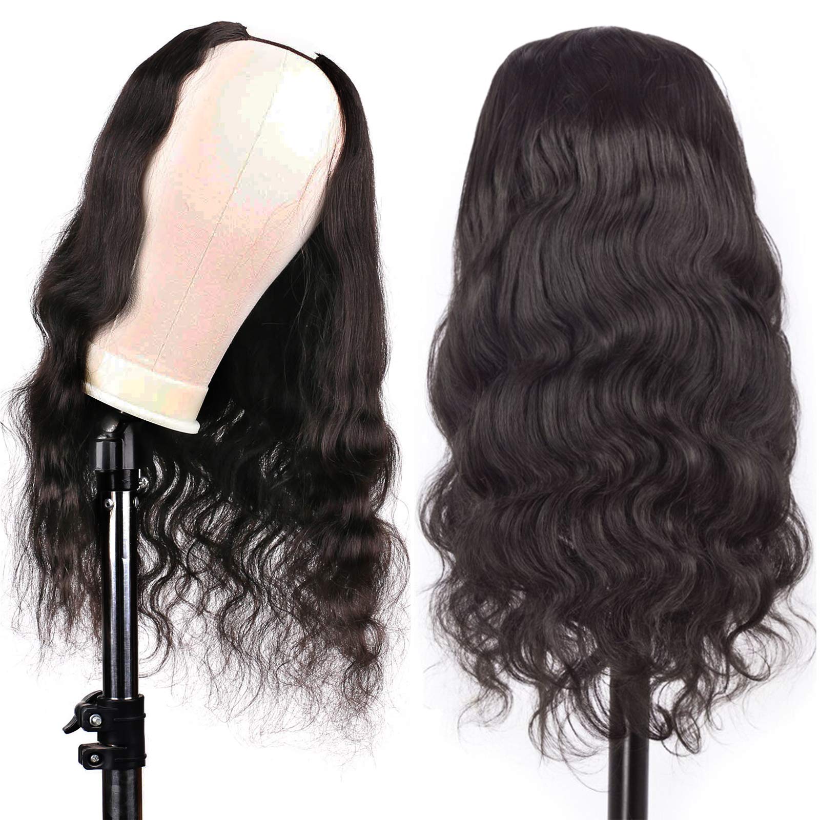 - ✨24” #1B OFF BLACK 1 PEICE FULL HEAD UPART WIG Amazon.com : huarisi U Part Wig Human Hair Wig for Black  main image 4