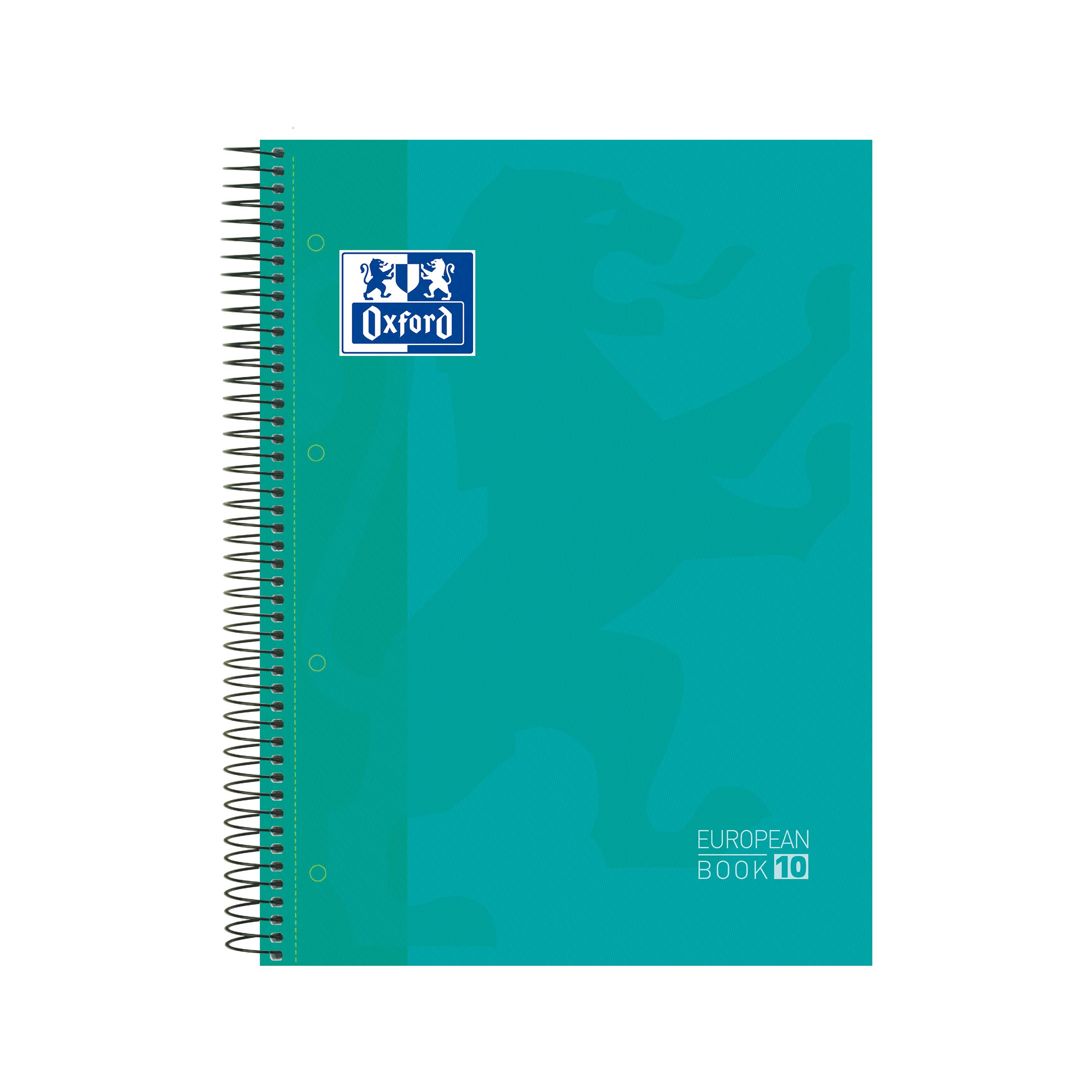 Oxford. Cuaderno Microperforado 10 bandas color, Europeanbook 10 School Classic, Paquete de 5 unidades, Tapa Extradura, A4+, 150Hojas, cuadrícula 5x5.