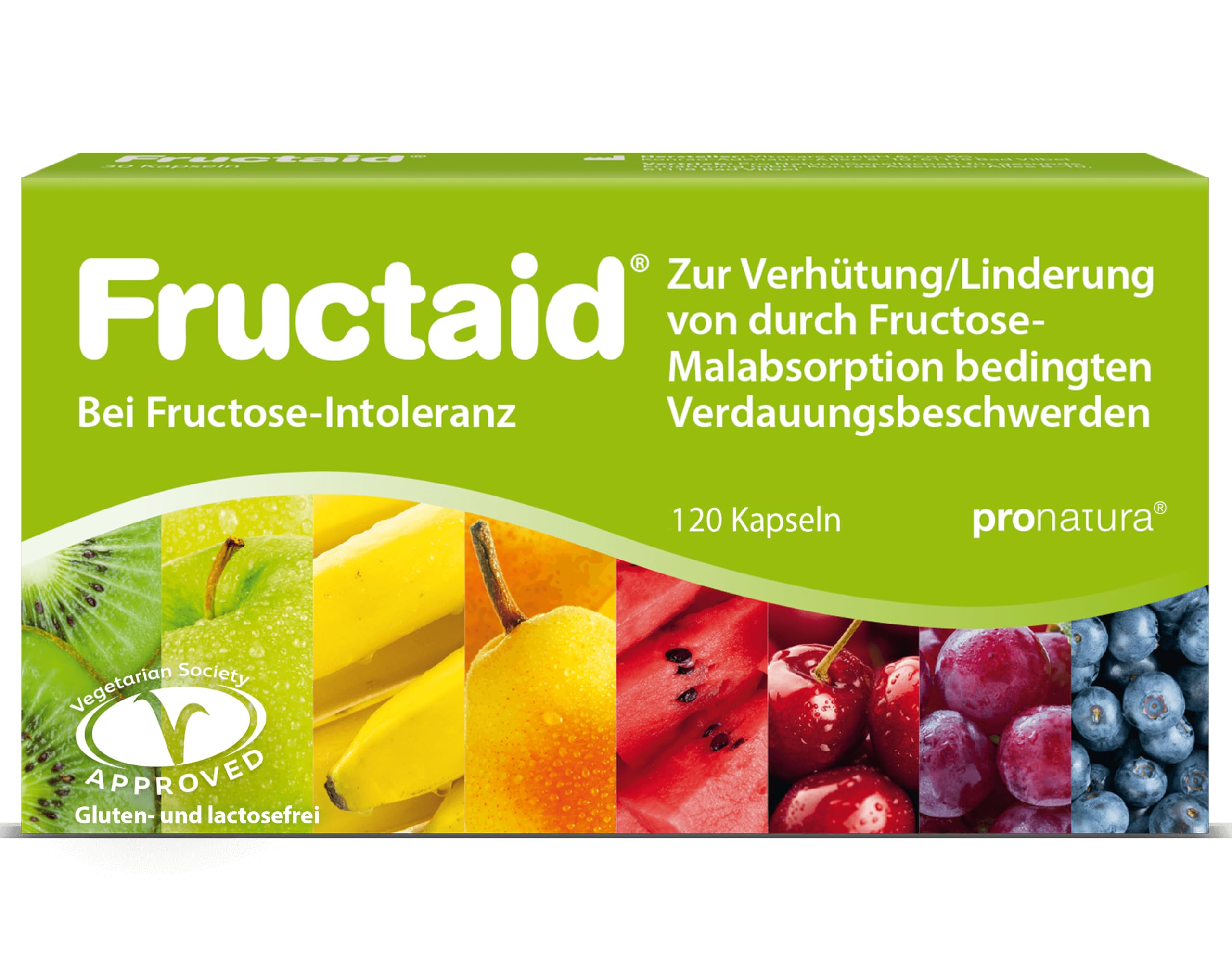 pro natura Fructaid – 120 cápsulas para intolerancia a la fructosa, suplemento para la prevención y el alivio de la mala absorción de fructosa indigestión