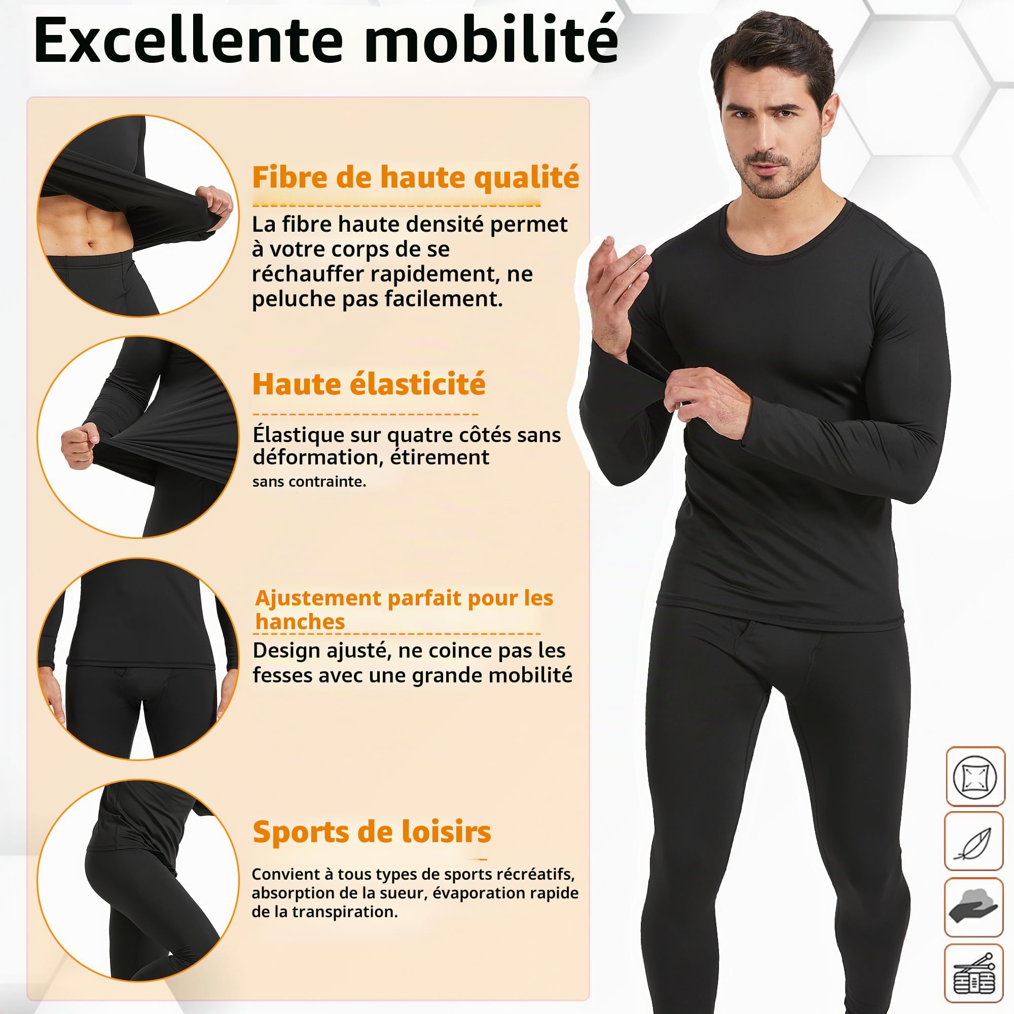 UNIQUEBELLA sous Vetement Thermique Homme Pantalon Ski Collant Thermique Tenue de Sport Homme Ensemble