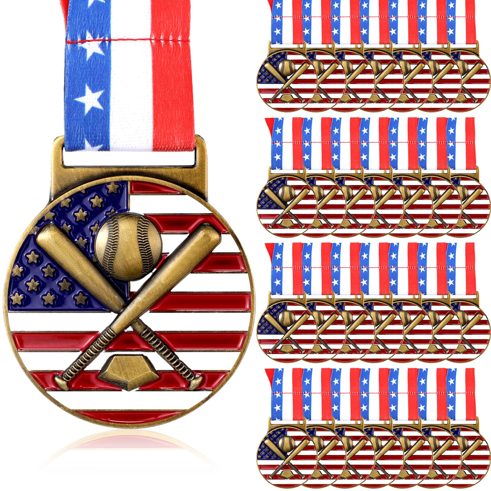 30 Stück Patriotische Medaillen Goldmedaillen Bulk Trophäe mit Halsbändern Spirit Medaillon mit Sternen Streifen Amerikanische Flagge für Sport Trophäe Teilnahme Gewinner Geschenk