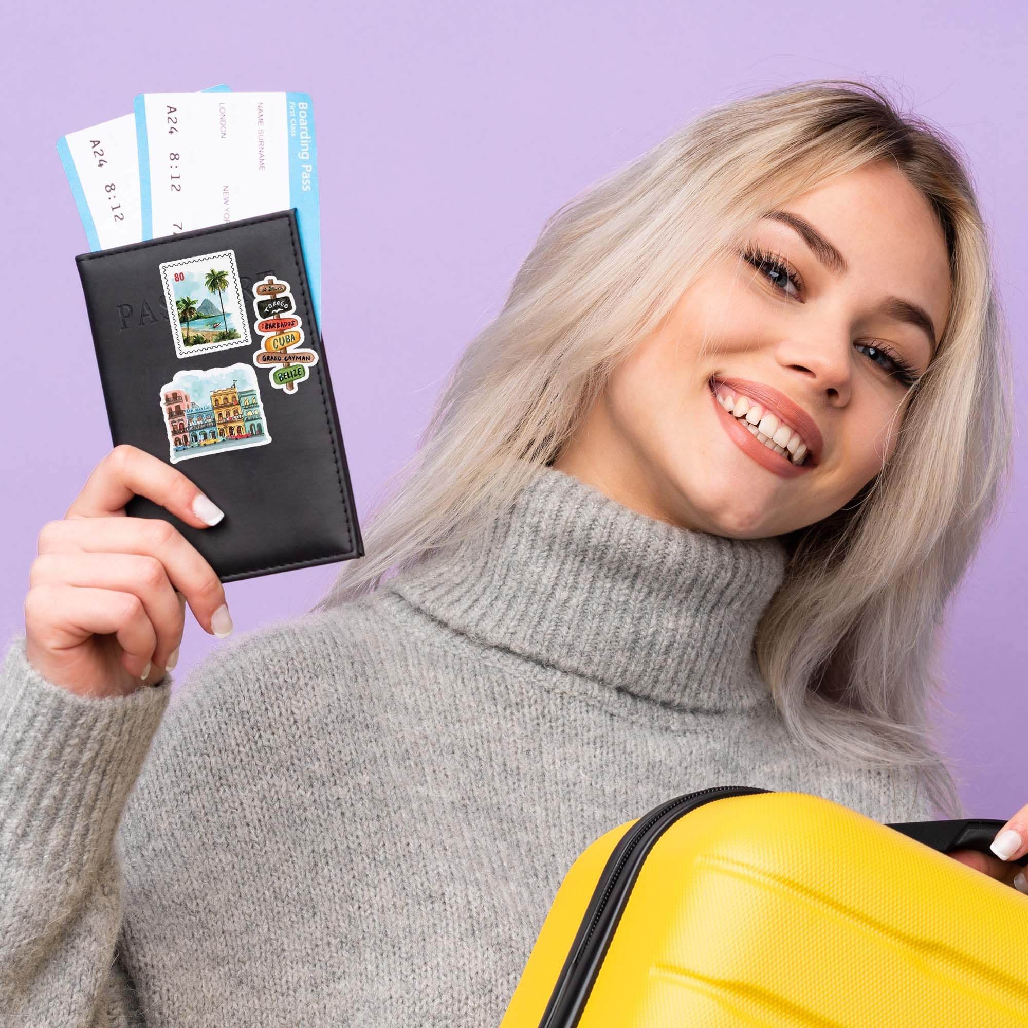 Navy Peony Caribbean Paradise Travel Stickers (31pcs) - Watercolor, Waterproof Tropical Cruise Decals for Journals, Scrapbooks, Water Bottle, Suitcase - Image 4