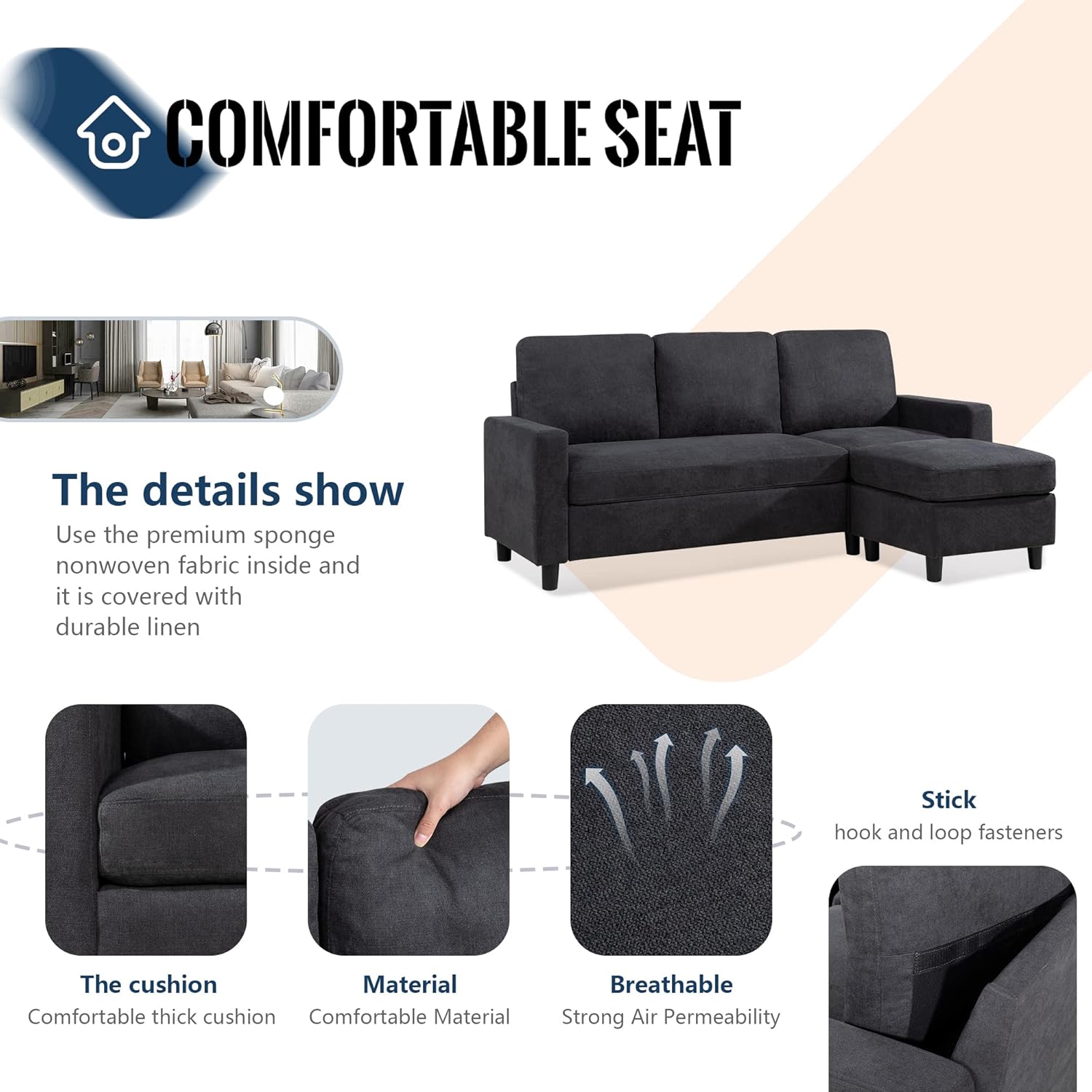 Buy JY QAQA Convertible Sectional Sofa Couch, LShaped Couch with