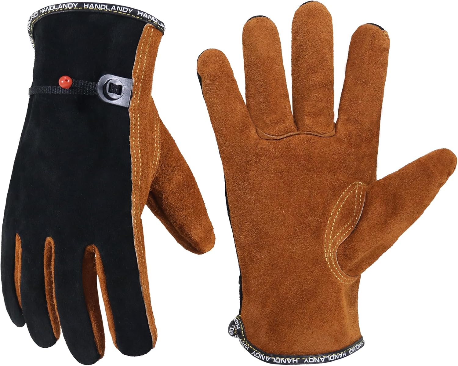 HANDLANDY Leather Work Gloves for Men and Women, Utility Tough Cowhide Glove