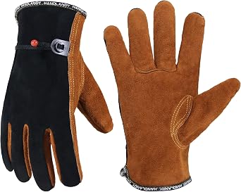 HANDLANDY Leather Work Gloves for Men and Women, Utility Tough Cowhide Glove