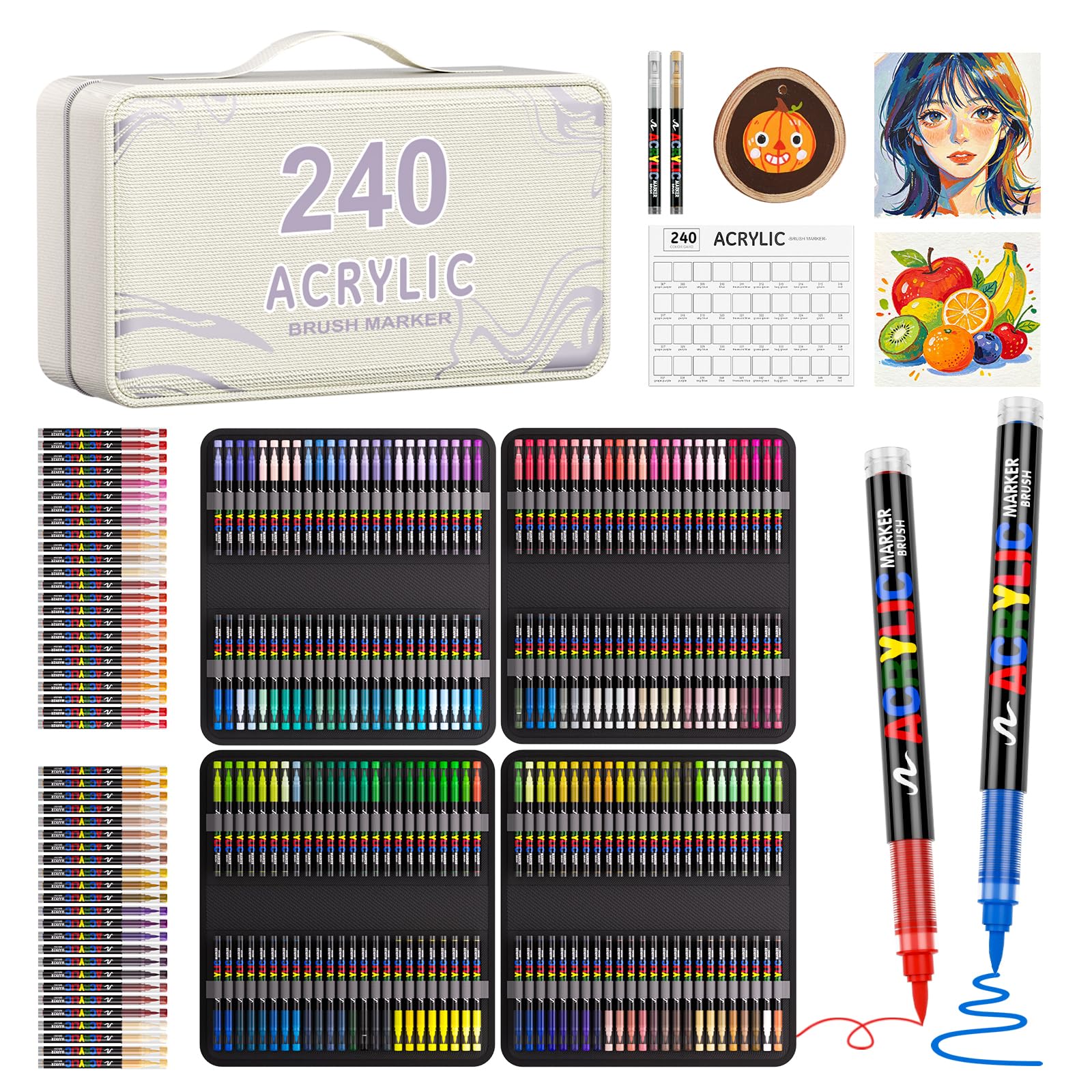 TrendGate 242 Farben Acrylstifte für Steine Wasserfest, Schnelltrocknend | Permanent Pinselspitze Acrylstifte für Holz, Leinwand, Stoff, Glas, Metall, Papier, Keramik, Ostereier, Deko usw.