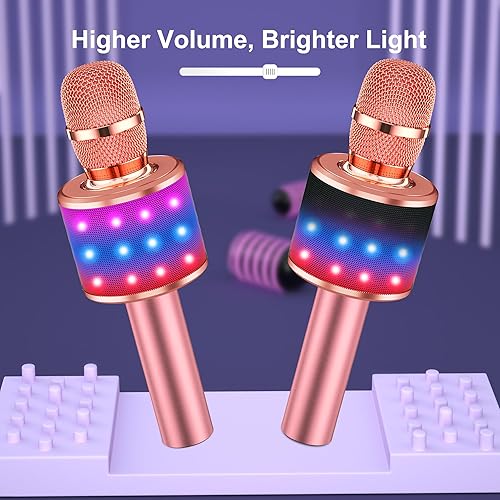 Miniatura 5 de BONAOK Q78 y T-15 Micrófono inalámbrico Bluetooth para karaoke con luces LED y máquina de karaoke para niños adultos,