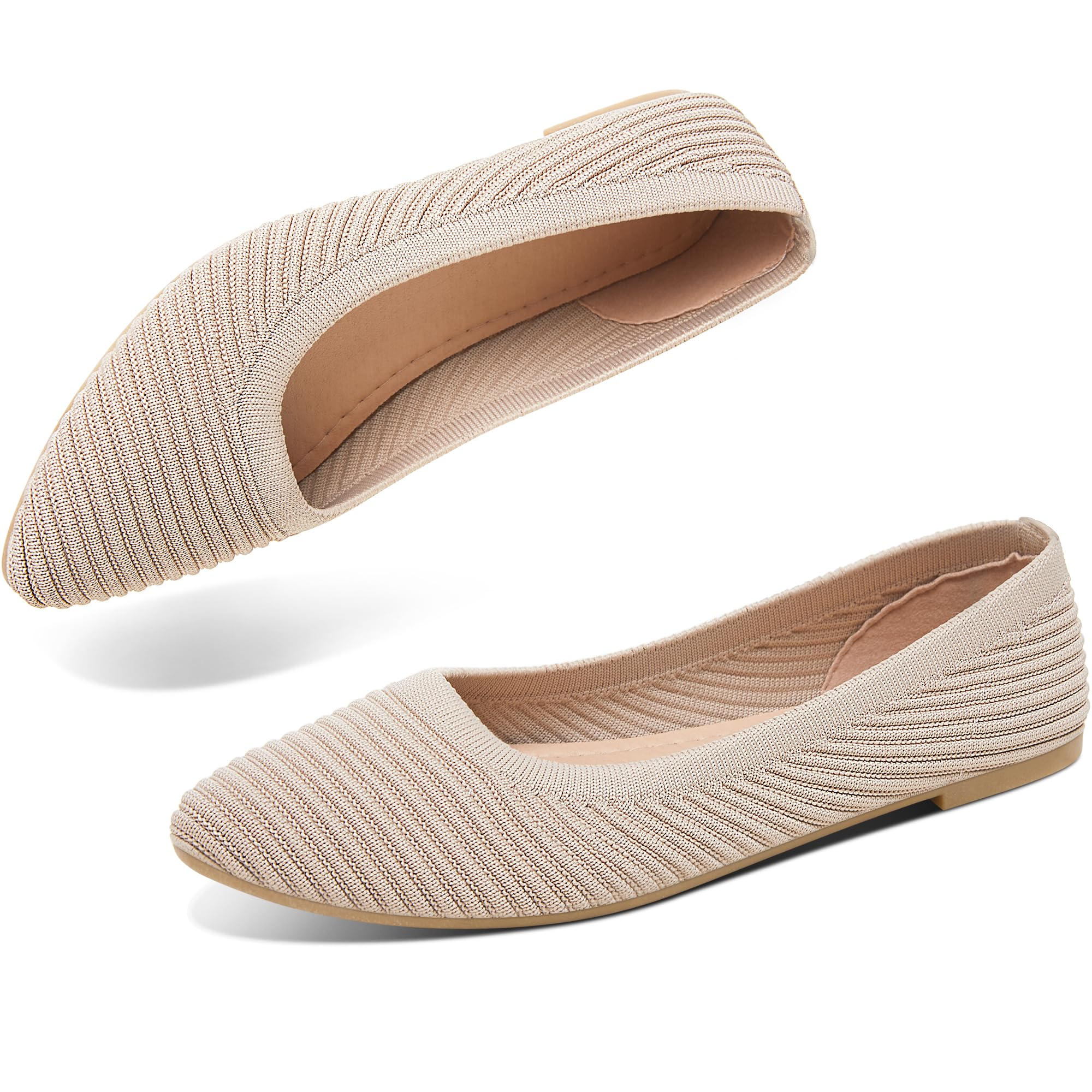 ALTOCIS Womens Knit Ballet Flats Ladies Comfortable Pointed-Toe Dressy Shoes Casual Soft Flat Shoes Ballerina Walking Flats Shoes