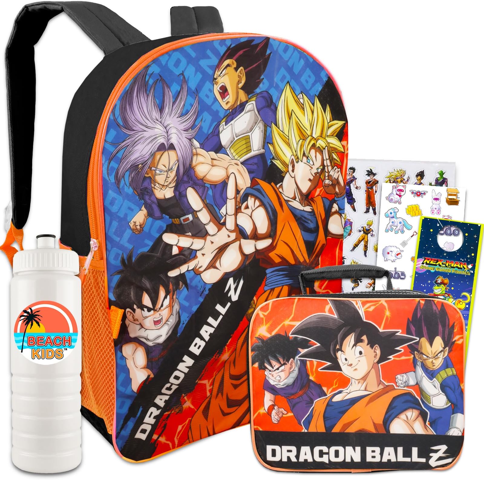 Screen Legends Dragon Ball Z Backpack and Lunch Box Set - Bundle with 16” Dragon Ball Backpack, Dragon Ball Lunch Bag, Stickers, More | Dragon Ball Z Backpack for Boys