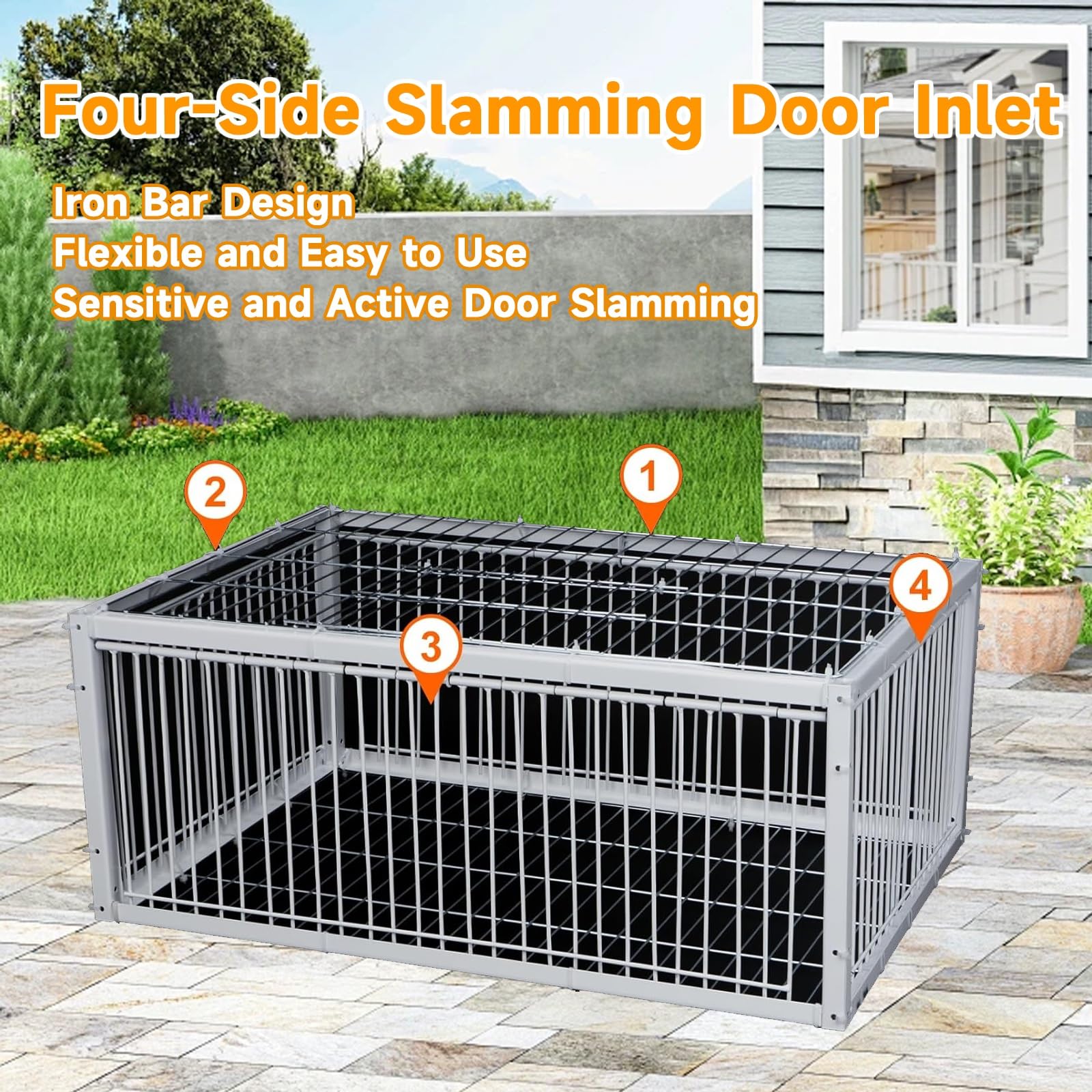 Trampa para Pájaros con Entrada Trampa para pájaros Jaula de Hierro para Palomas de Exterior. Trampa antiescape, Sistema de Captura automático(Black,60 * 40cm)