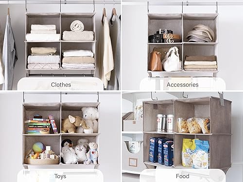 Miniatura 8 de StorageWorks Organizador colgante de armario con barra de ropa, estantes colgantes de armario de 4 secciones, organizador de cubos de ropa colgante,