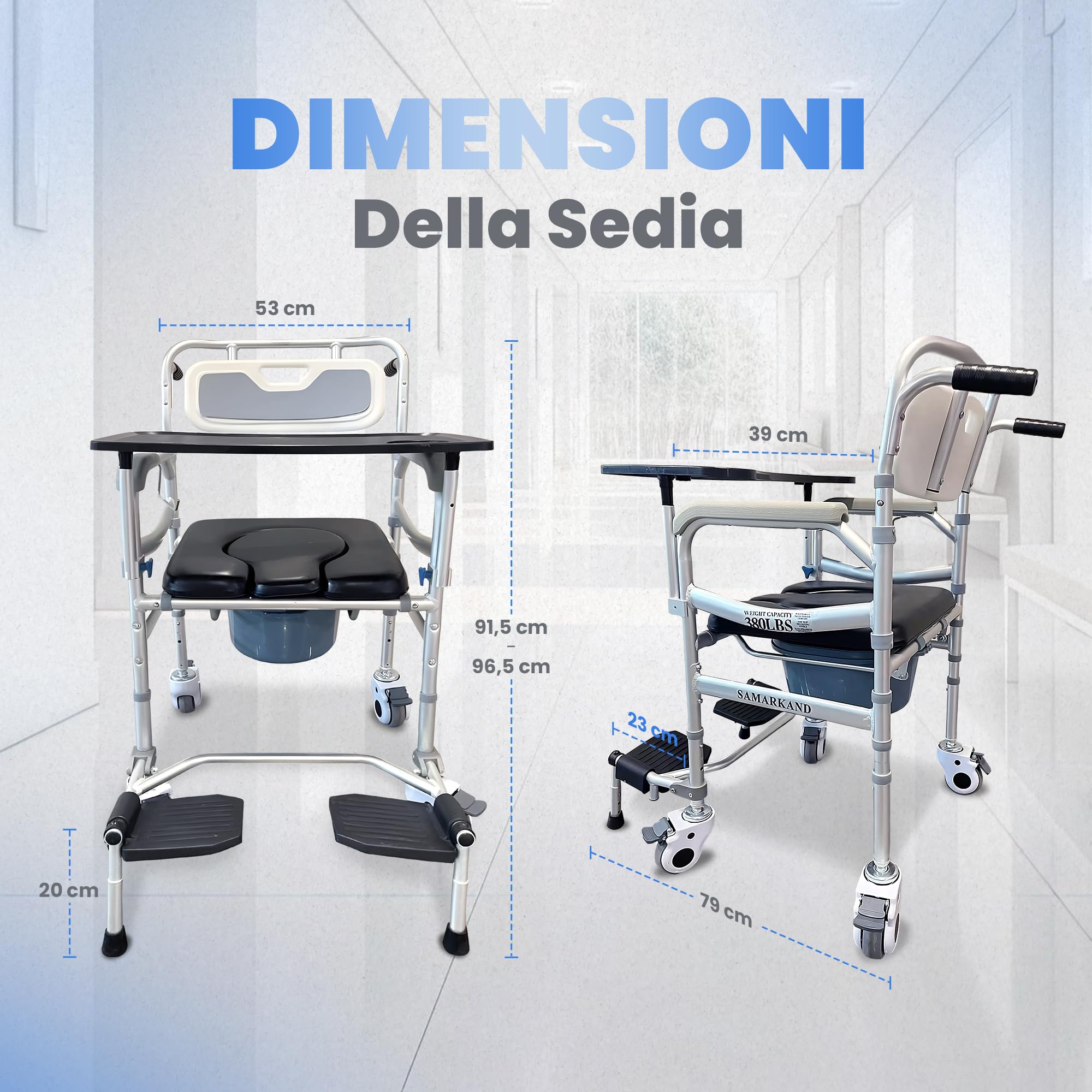 Comoda Wc Per Anziani 3 In 1 Con Ruote, Vassoio E Poggiapiedi – Sedia Per Doccia Anziani Con Disabilità - Sedia Doccia Anziani Casa Di Cura, Ospedale - Sgabello Doccia Anziani, Wc Per Disabili