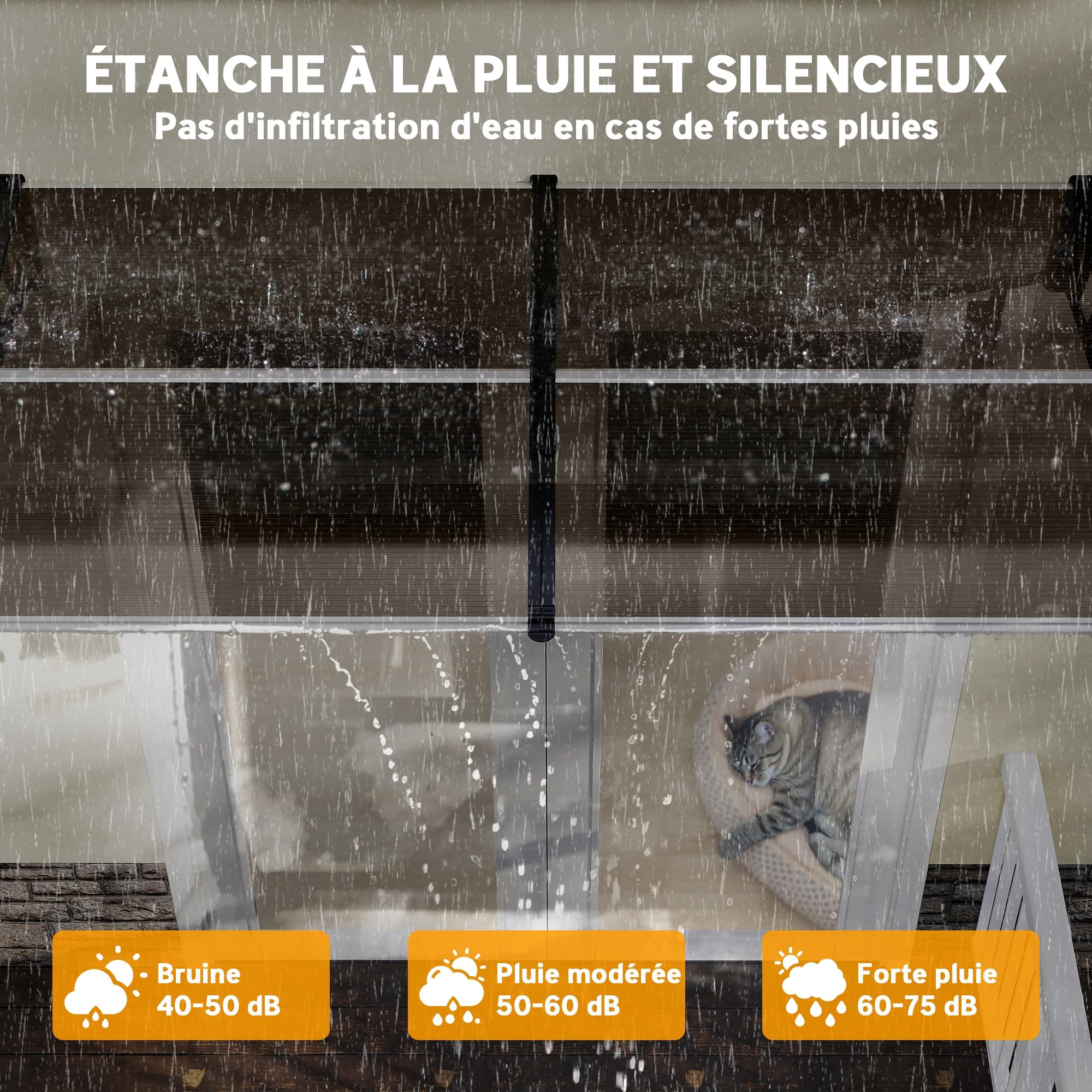 Outsunny Auvent de Porte d'entrée, Toit Marquise de Porte Exterieur en Polycarbonate et Profil Aluminium, Protection Contre la Pluie et UV pour terrasse, Balcon, 200x96 cm, Marron