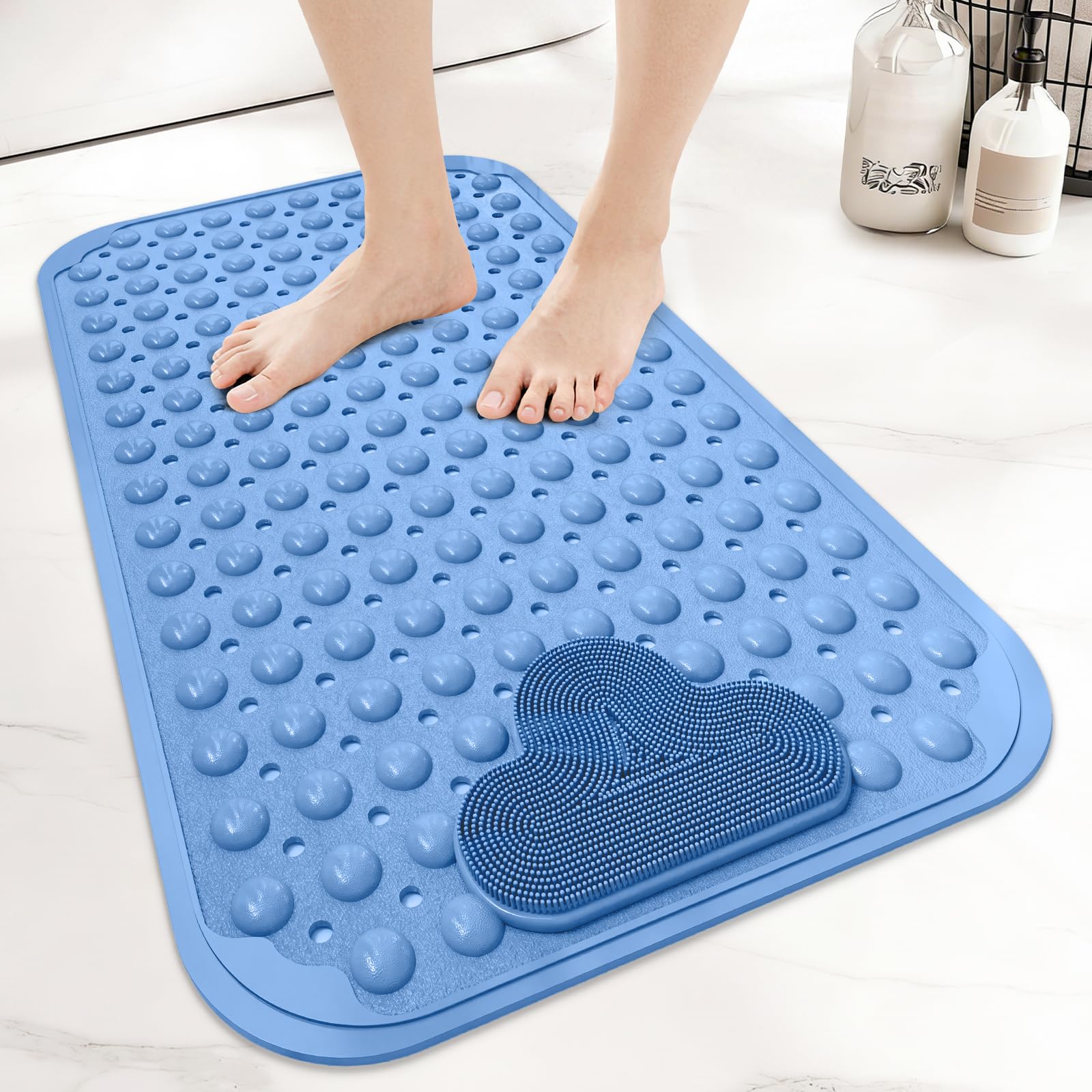 Venuso Shower Mat Non Slip Anti Mould, 70 * 40 cm Non Slip Bath Mat with Foot Massage Area, Shower Mats for Inside Shower and Bath with Strong Suction Cups, Machine Washable