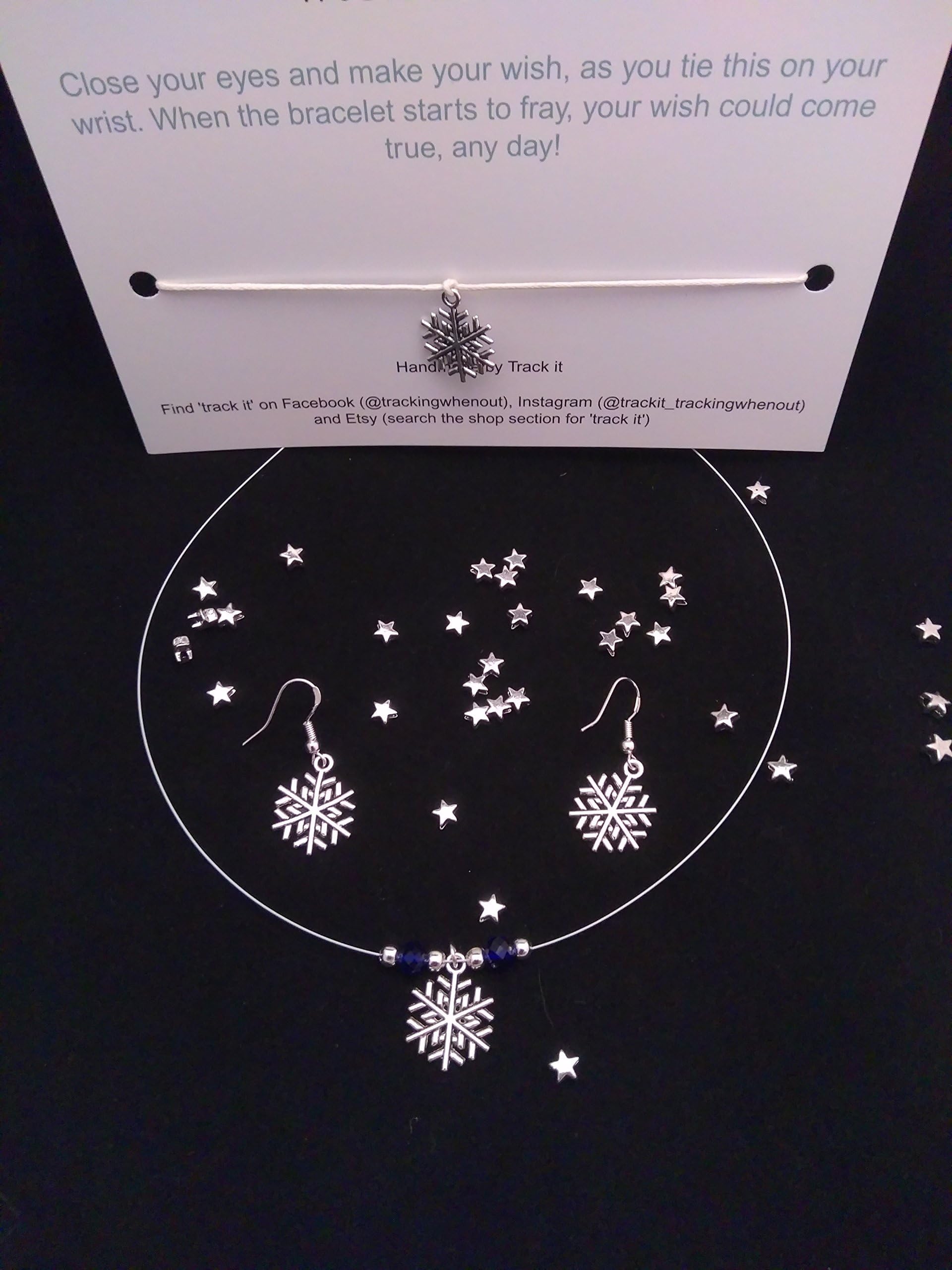 Frozen Tibetan silver snowflake Christmas wishes! Necklace, wish bracelet and earnings. Separate or as set. Great gift for her! Winter, xmas