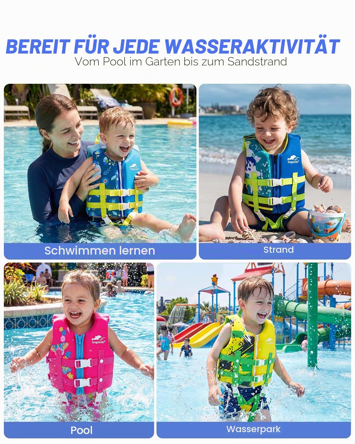 Gogokids Kinder Schwimmweste Float Jacket – Kleinkind Badeanzug Assist Bademode Schwimmtraining Auftrieb Badeweste Neopren SchwimmwesteN für 2–9 Jahre 15-35kg
