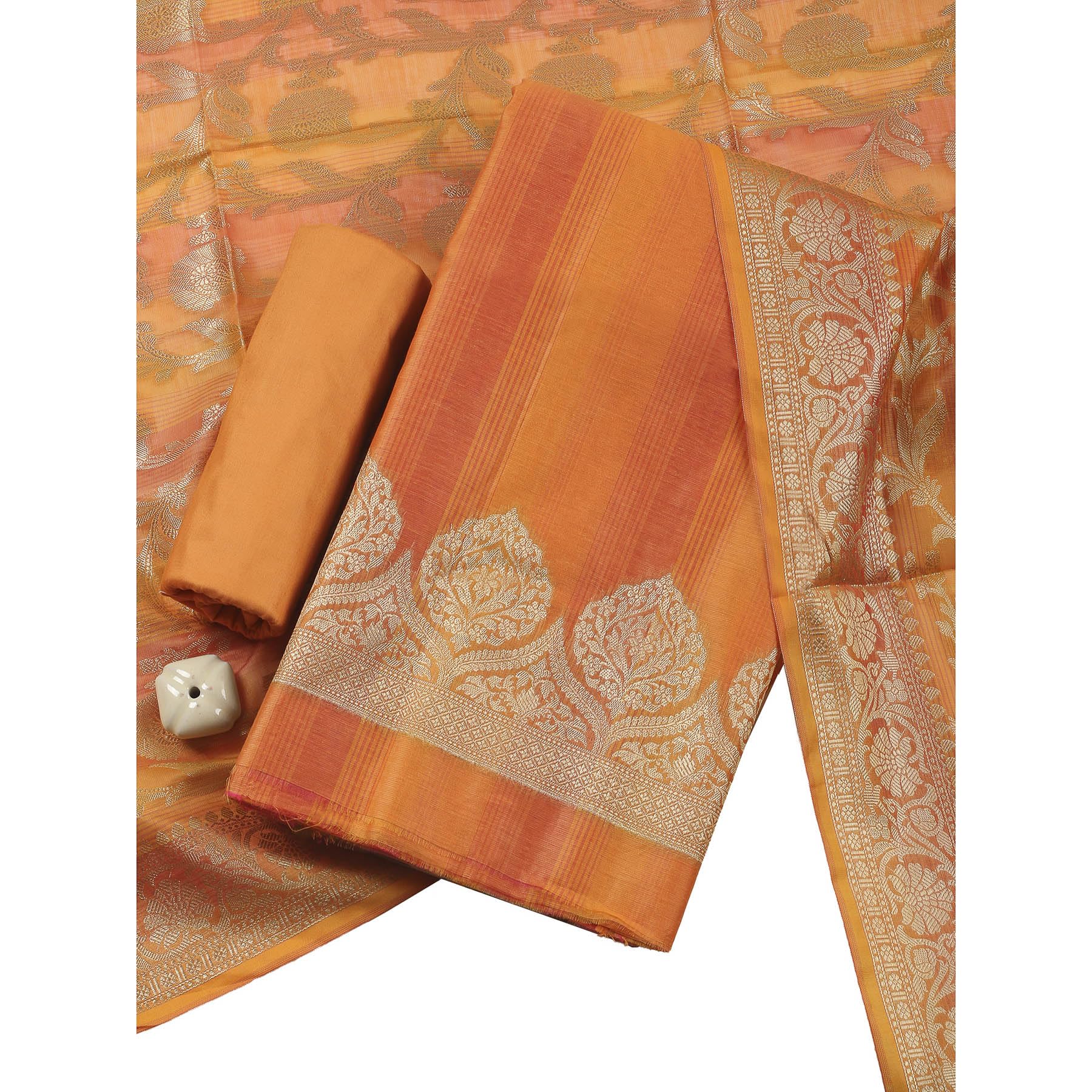 Brick Embroidered Salwar Suit Dress Material-image-20