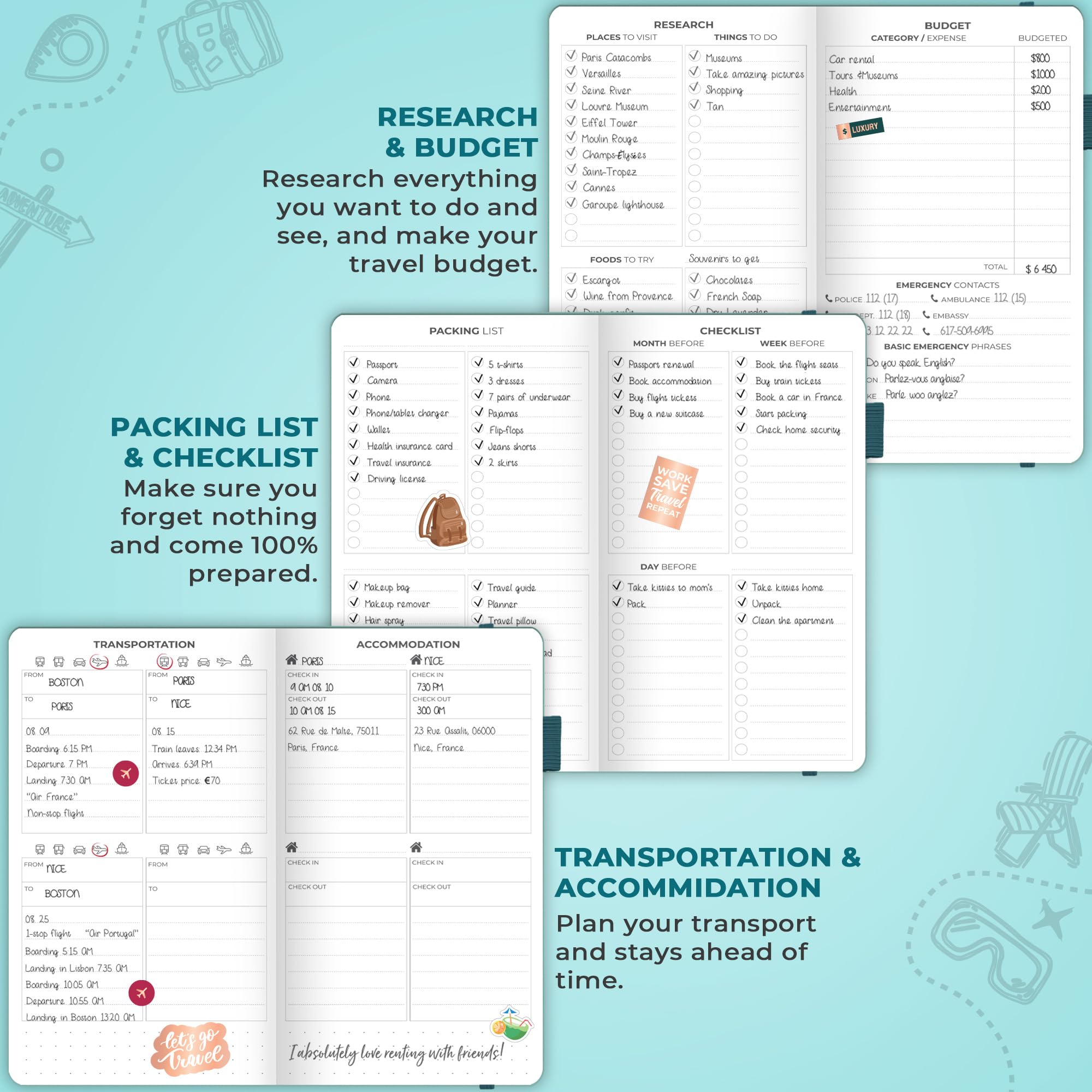 Clever Fox Travel Journal, Vacation Planner with Budget Plan, Packing List, Expense Tracker & Trip Journal - Image 4