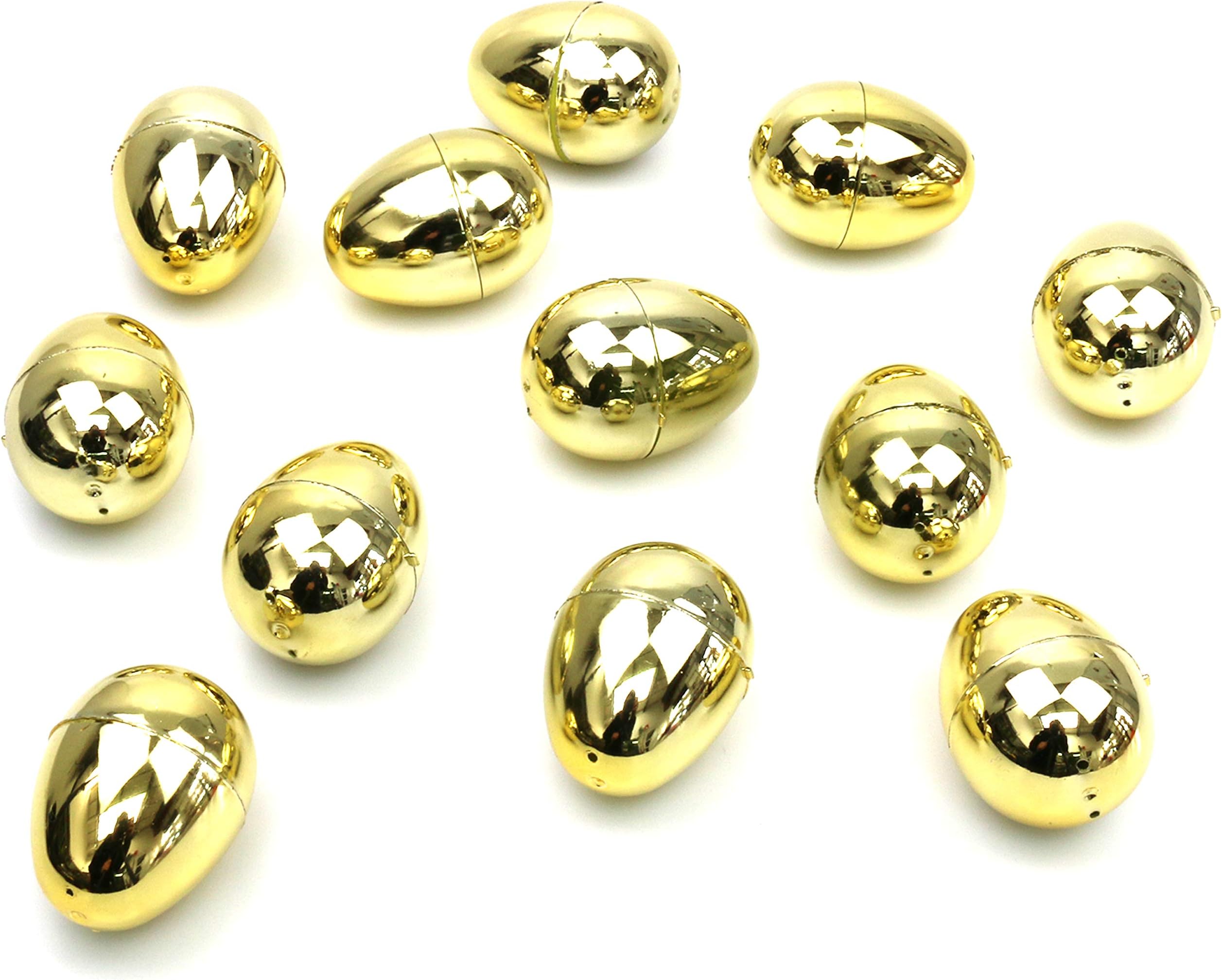 12 x Golden Metallic Gold Lucky Plastic Filler Easter Egg Hunt Eggs