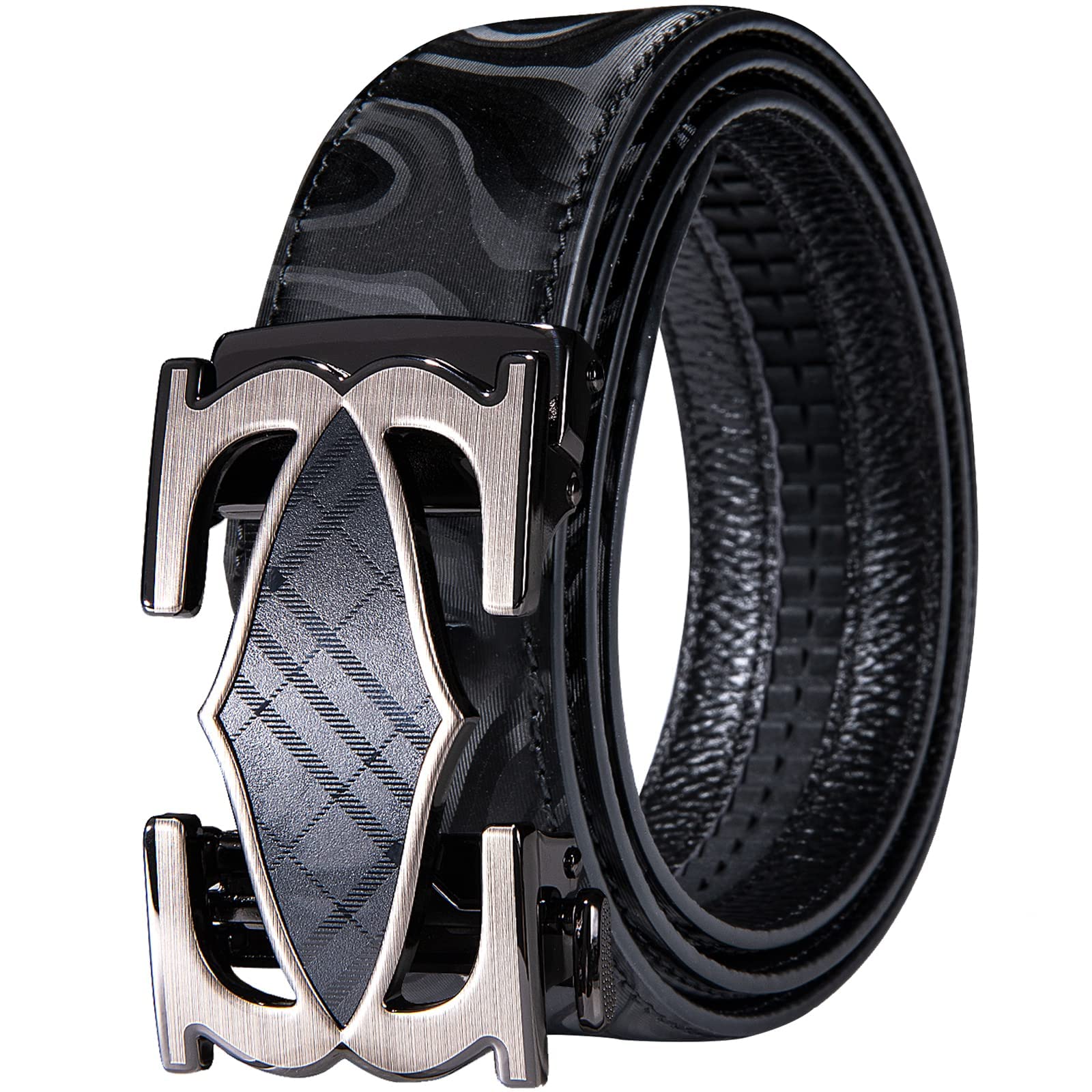 Barry.Wang Mens Ratchet Belt,Genuine Leather Belts 1 3/8" Automatic Buckle Carnival Dress Casual,Trim To Fit