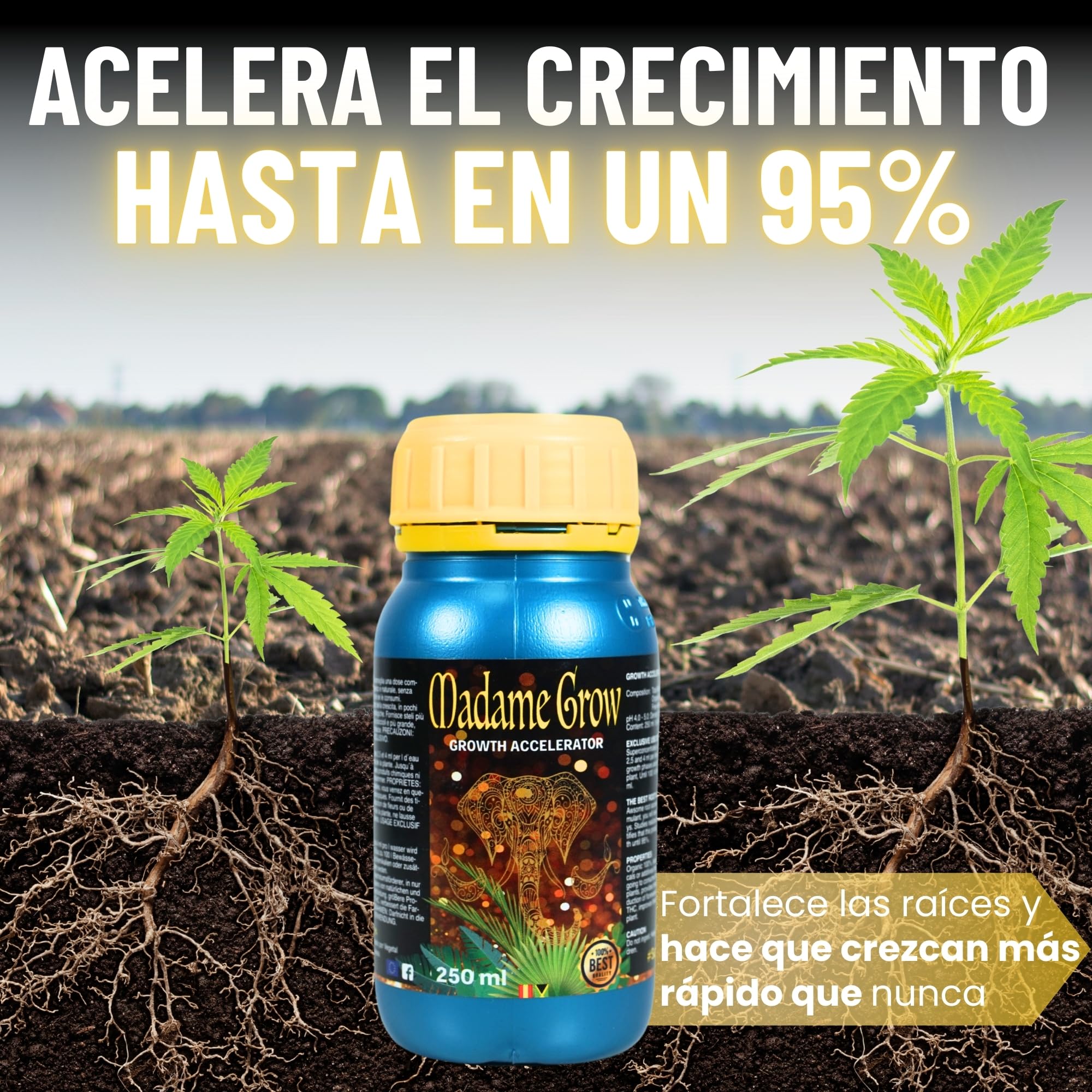 MADAME GROW Kit Kamala 3 x 250ml | Pack Fertilizantes Crecimiento Antiestrés y Engorde | Enraizante + Jabón Potásico + Engordador K30 | Pack 3 Abonos Orgánicos