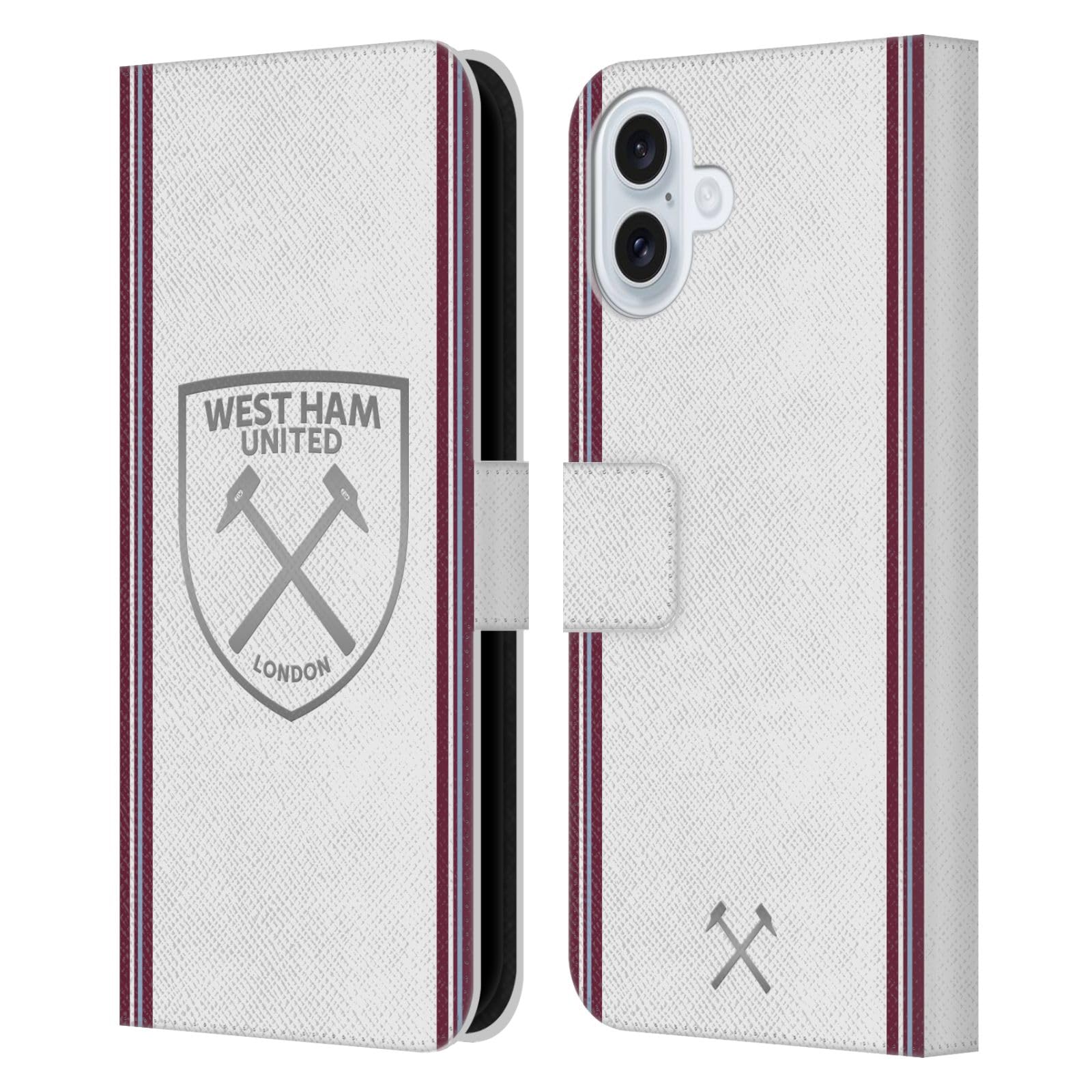 Head Case Designs Officially Licensed West Ham United FC Away 2023/24 Crest Kit Leather Wallet Case Compatible With Apple iPhone 16 Plus