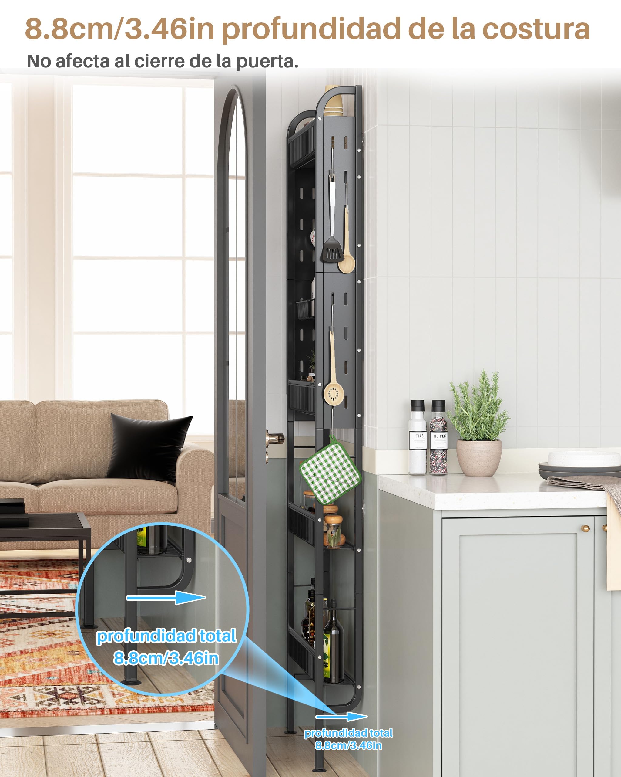 UMDONX Estante Estrecho para Baño de 4 Niveles, Organizador de Metal Estrecho para Baño y Cocina, Multiusos para Espacios Pequeños (Negro)